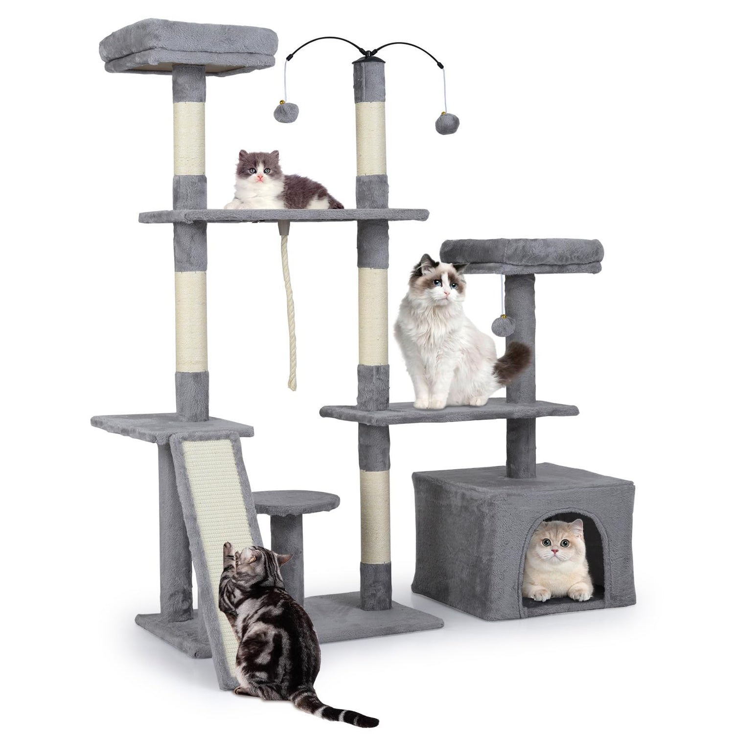 136cm Tall Multi-Layer Cats Tower with 2 Padded Perches