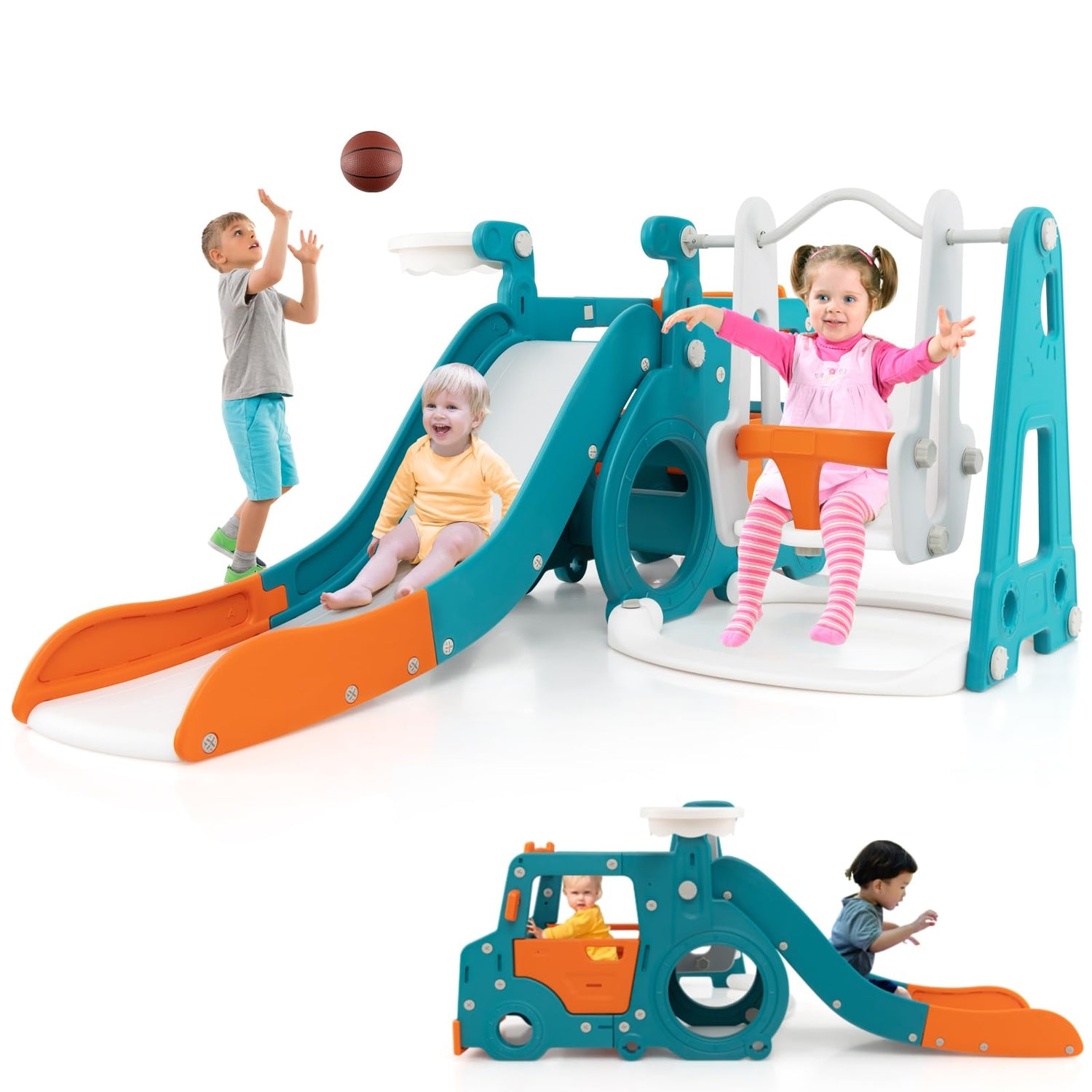 GYMAX Toddler Slide and Swing Set, 5-in-1 Kids Slide