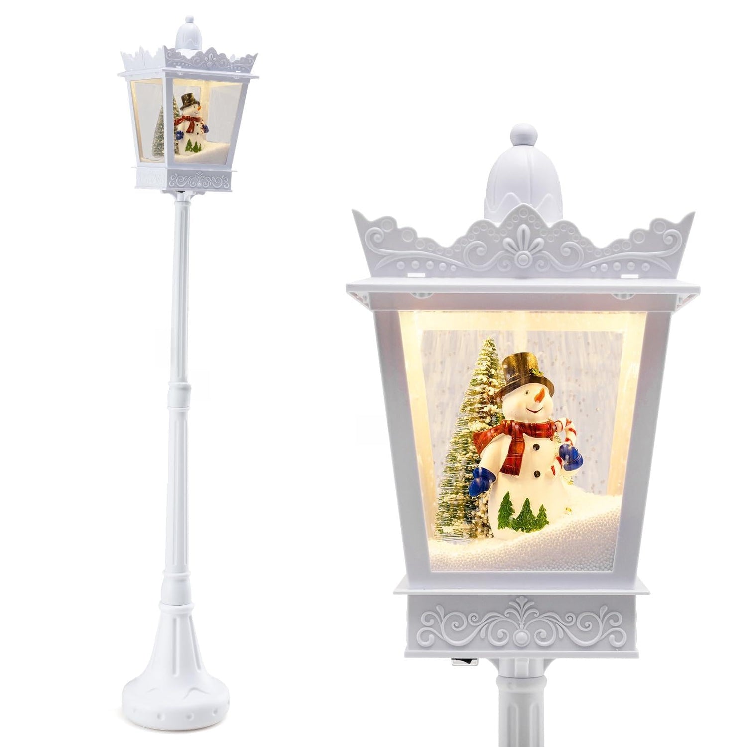 8 ft Christmas Streetlight with Warm White LED Lights and Snowy Effects