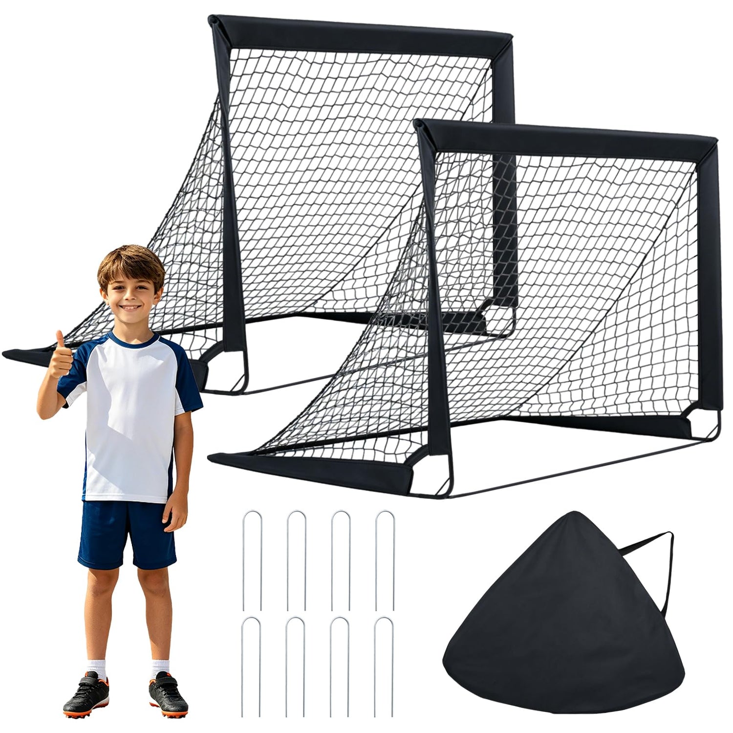 Portable Football Goals Set of 2, 4 x 3 ft Pop Up Soccer Nets