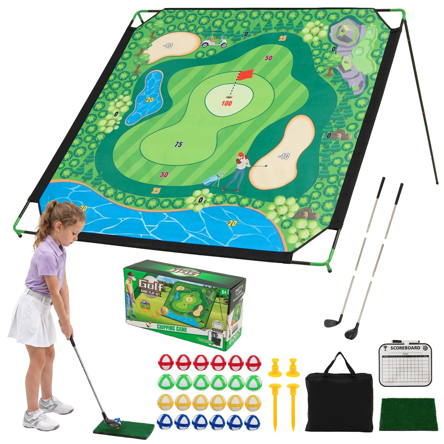 Indoor Outdoor Golf Game Gift, 71 x 71 Inch Chipping Mat