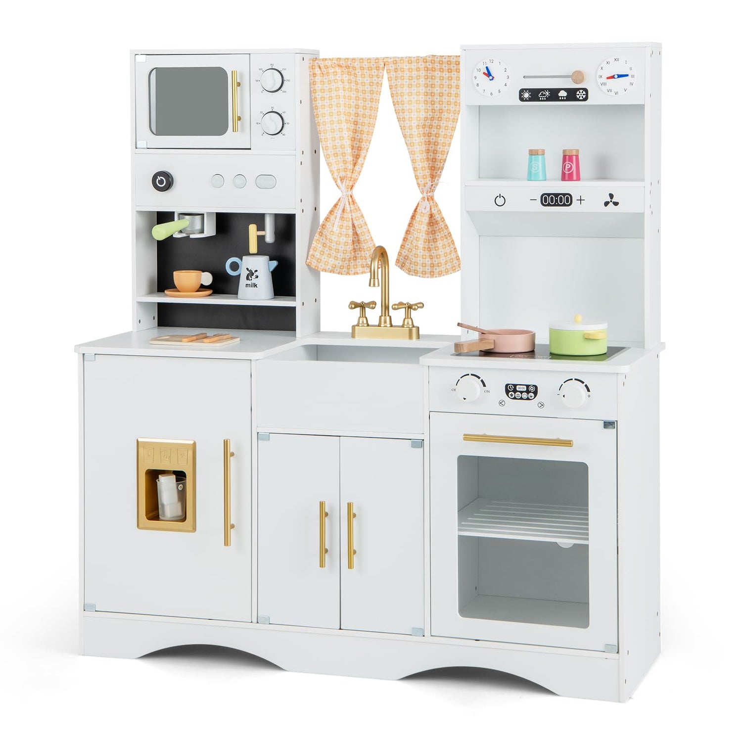 GYMAX Kids Play Kitchen, Wooden Toy Kitchen with Stoves