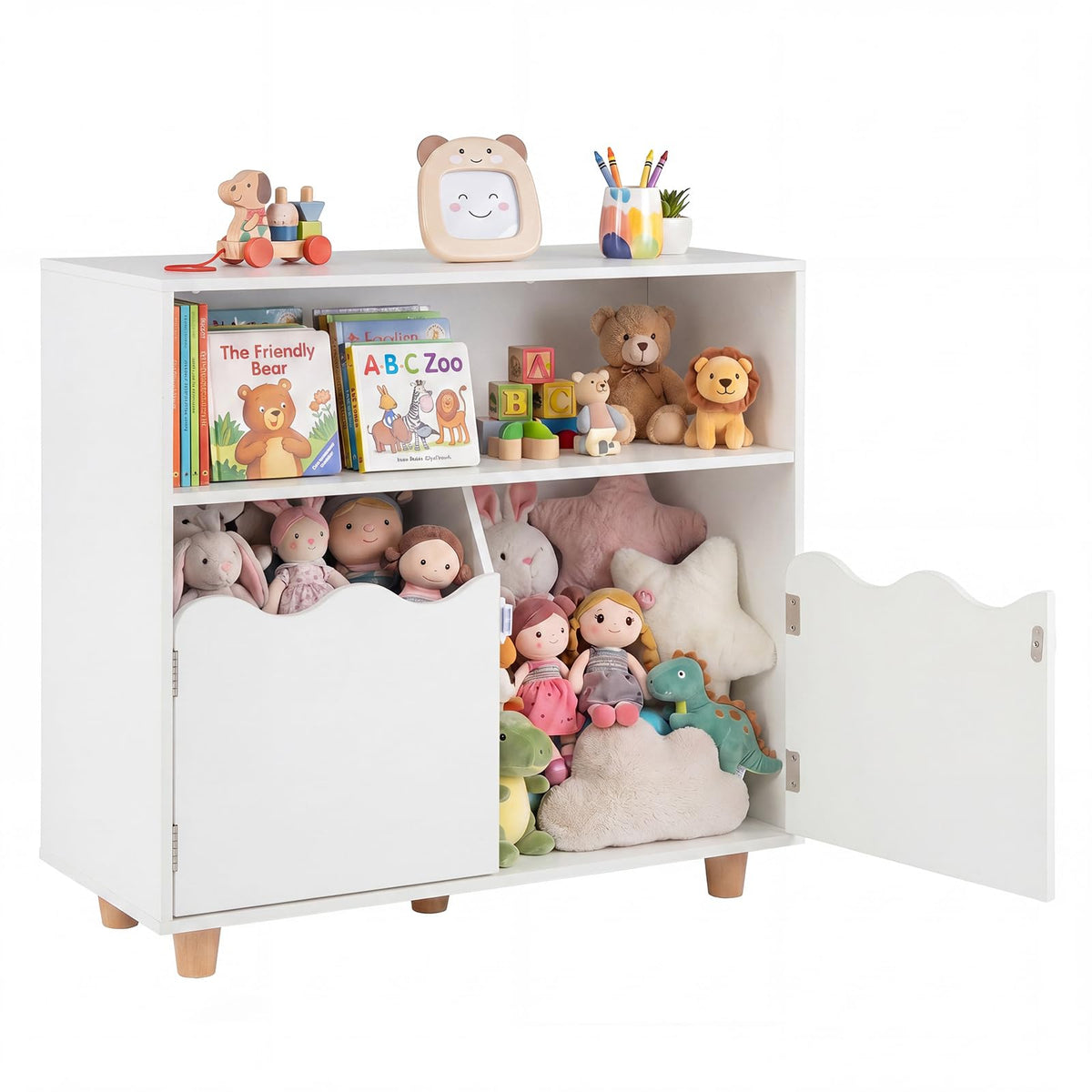 Toy Storage Organizer, Kids Bookshelf with 2-Door Cabinet