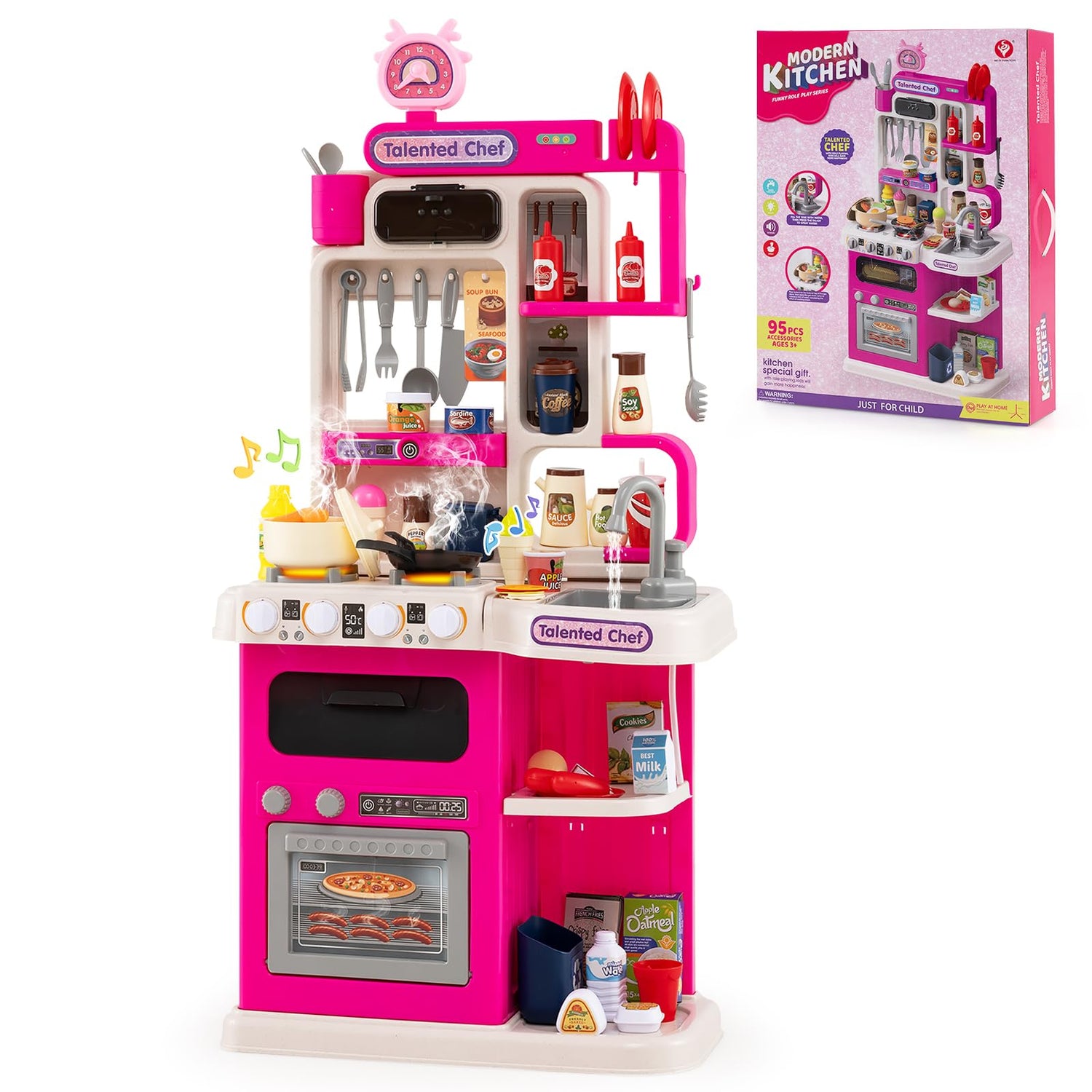 Kids Kitchen Playset Pretend Play Kitchen with Realistic Sounds and Lights