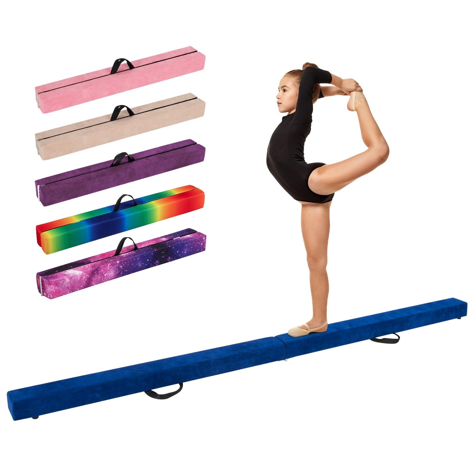 270CM Folding Balance Beam with Solid Wood Base and Anti-slip Bottom