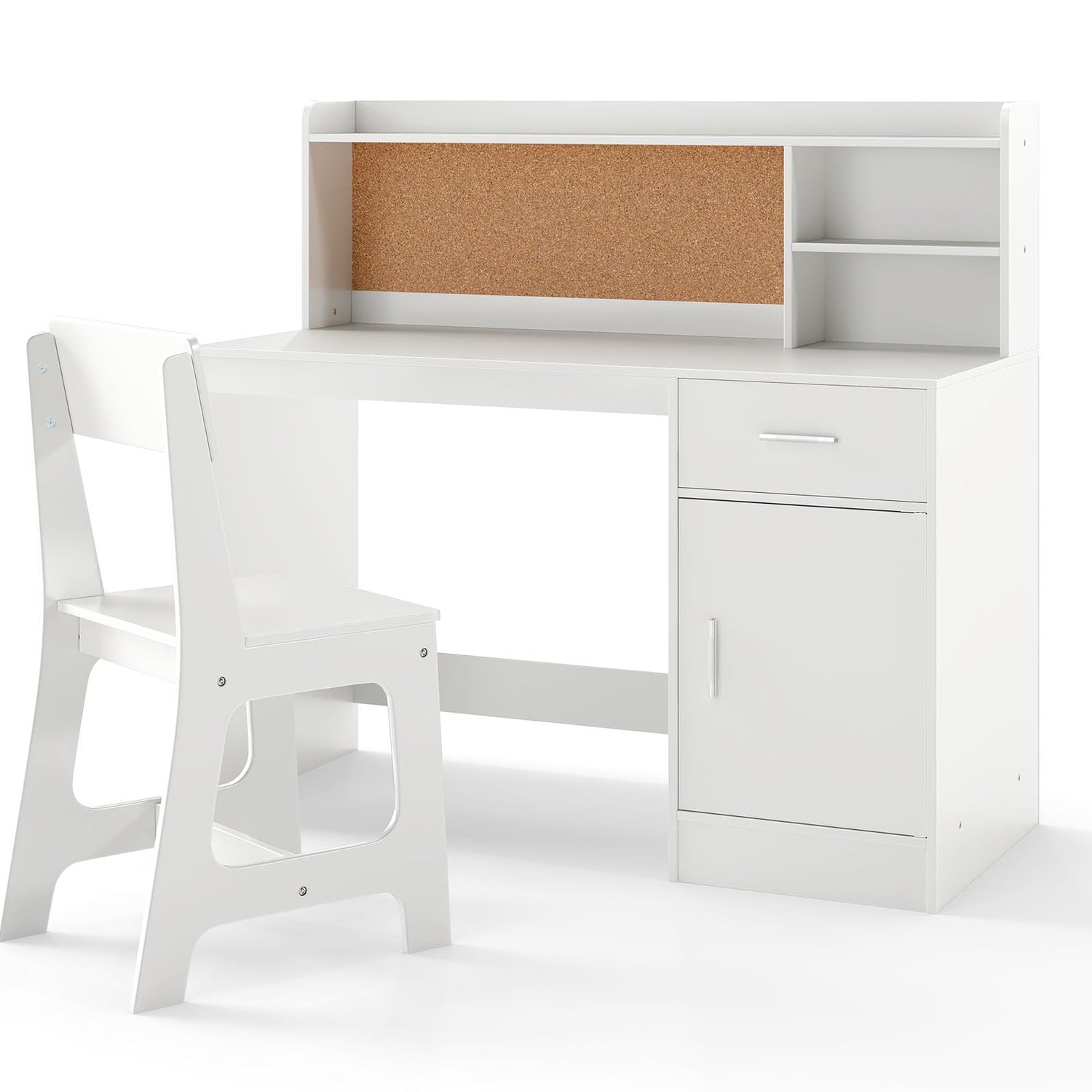 Kids Study Desk and Chair Set with Shelves and Storage Cabinet