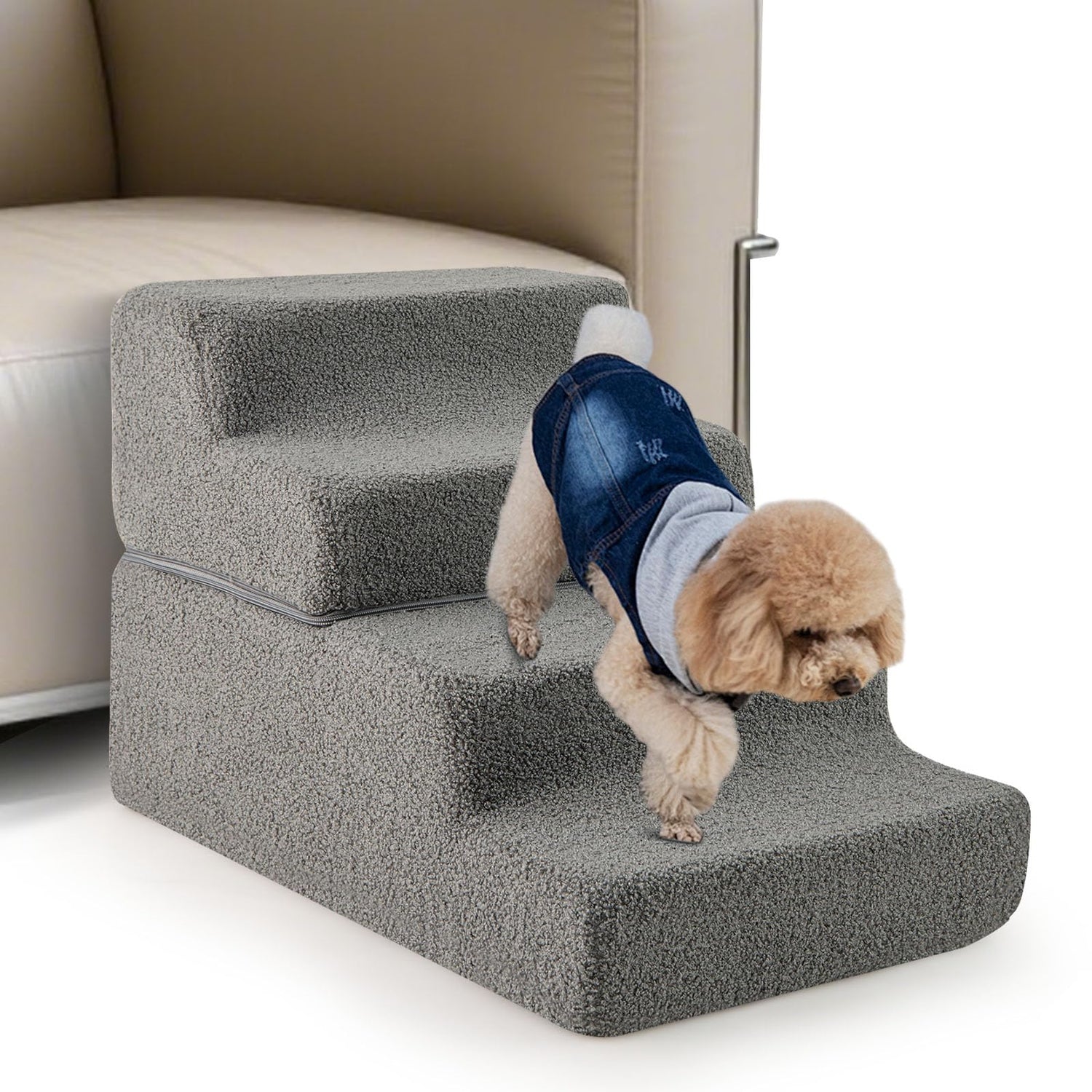 4-step Foam Dog Stairs with Non-slip Bottom and Removable Washable Cover