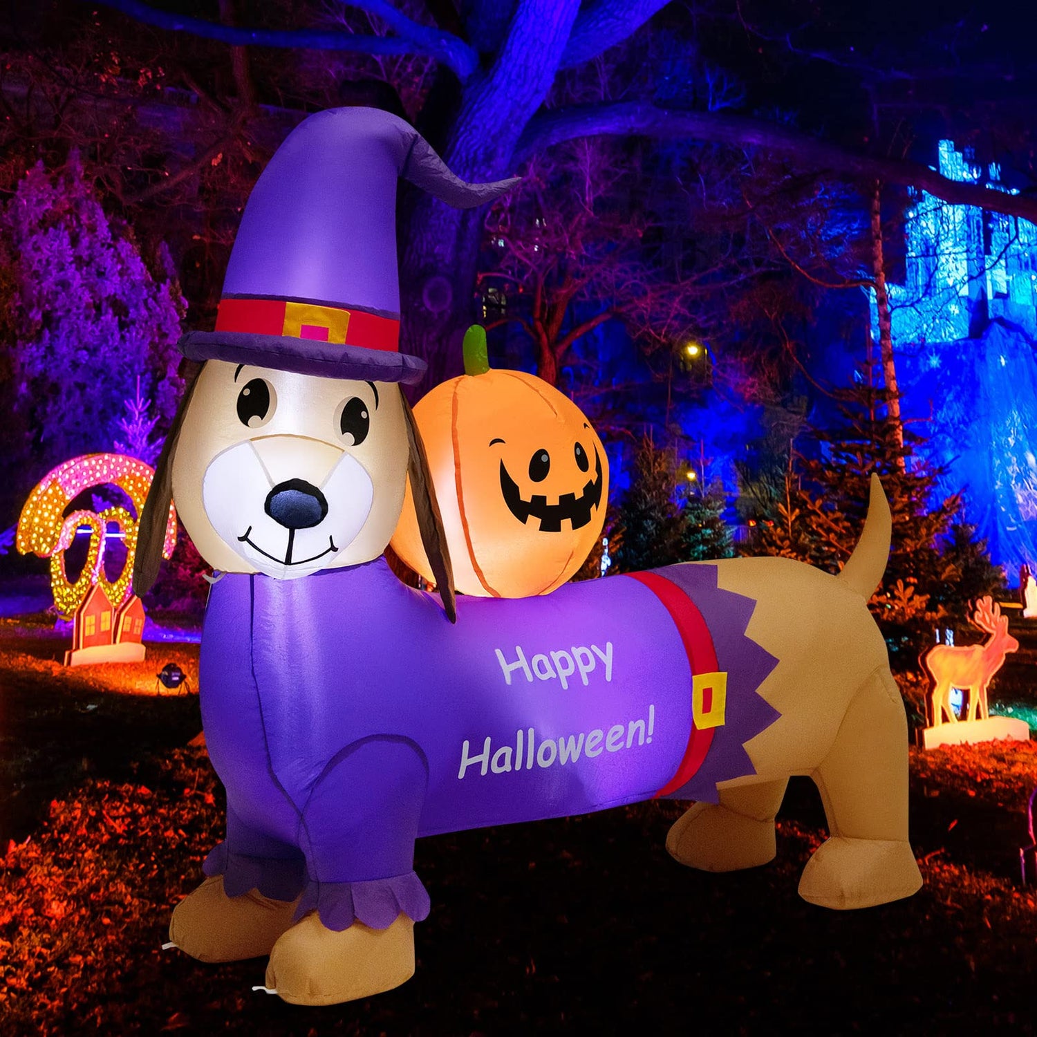 GYMAX 5FT Long Halloween Self-Inflatable Wiener Dog