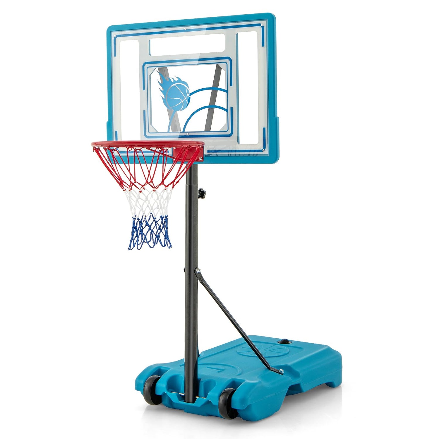GYMAX 3.8-4.4FT Poolside Basketball Goal System with Wheels and Fillable Base