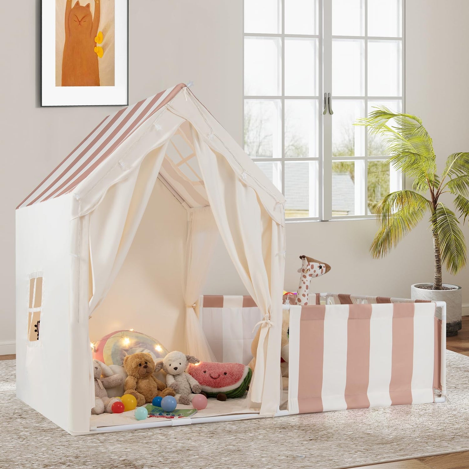 2 in 1 Indoor Toddler Playhouse Castle Fairy Tents for 3+ Years Old Girls Boys