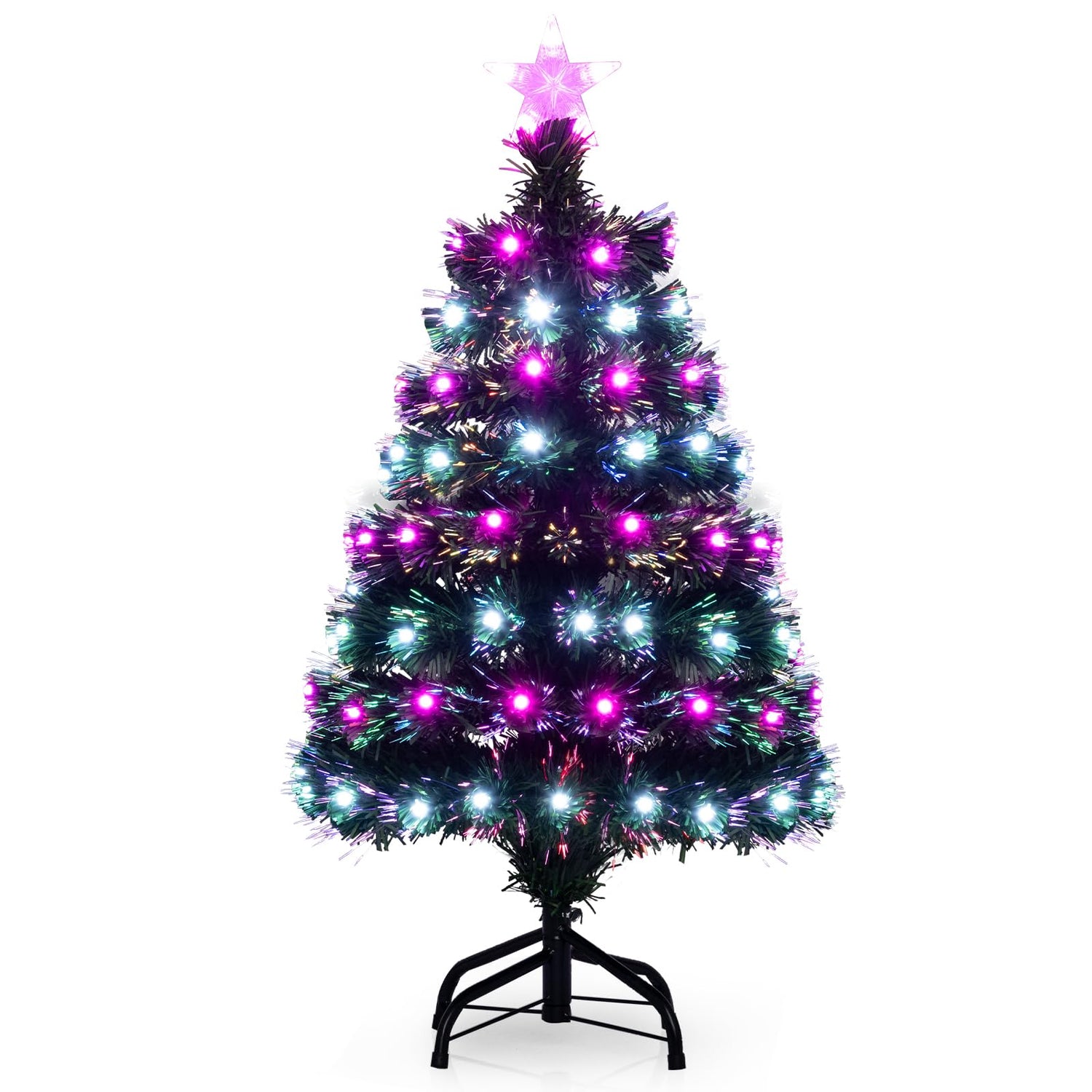 93 CM Pre-Lit Artificial Christmas Tree Xmas Tree with Multicolored Optical Fibers