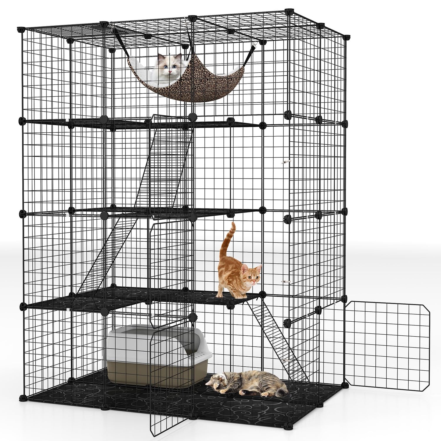 GYMAX Large Cat Cage, 4-Tier DIY Cat Enclosure