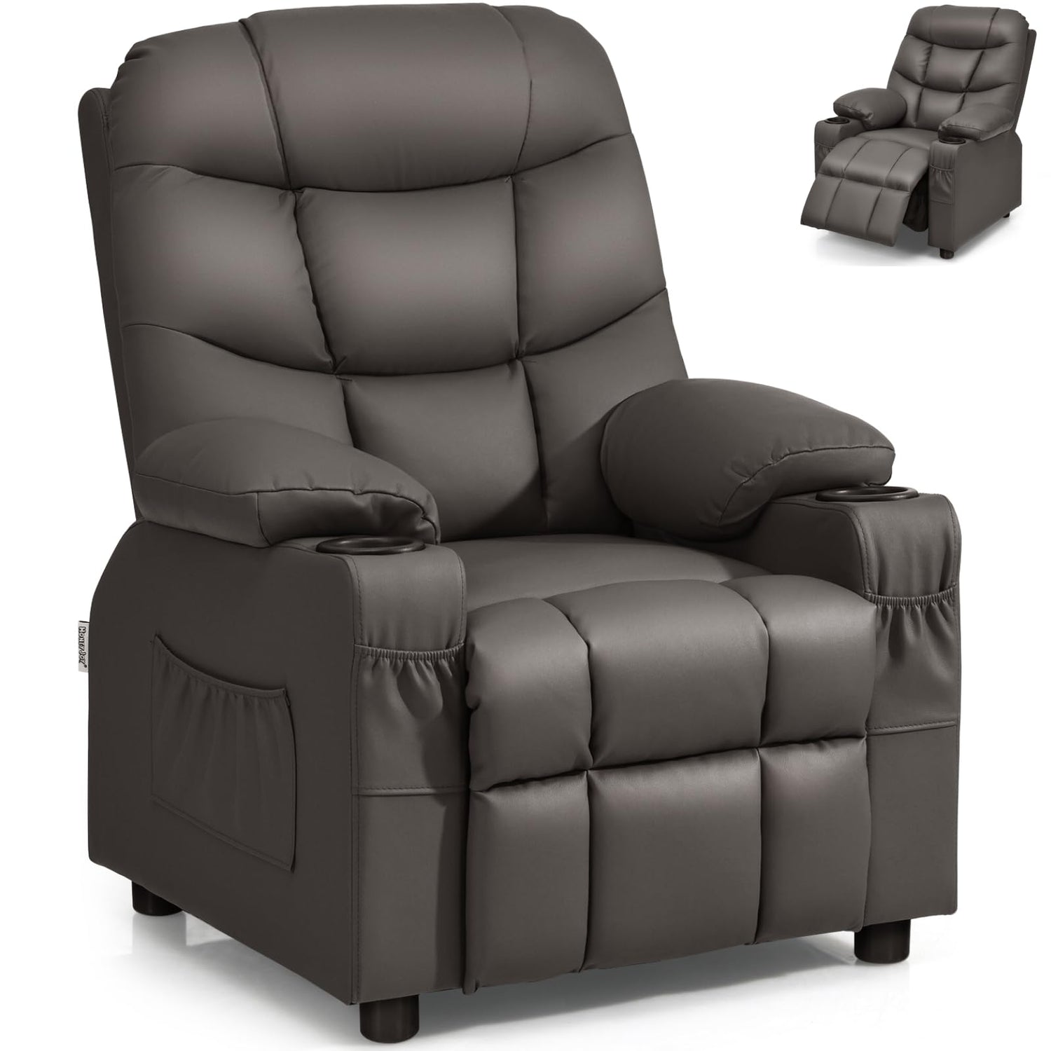 GYMAX PU Leather Children Recliner Armchair with Adjustable Backrest & Footrest
