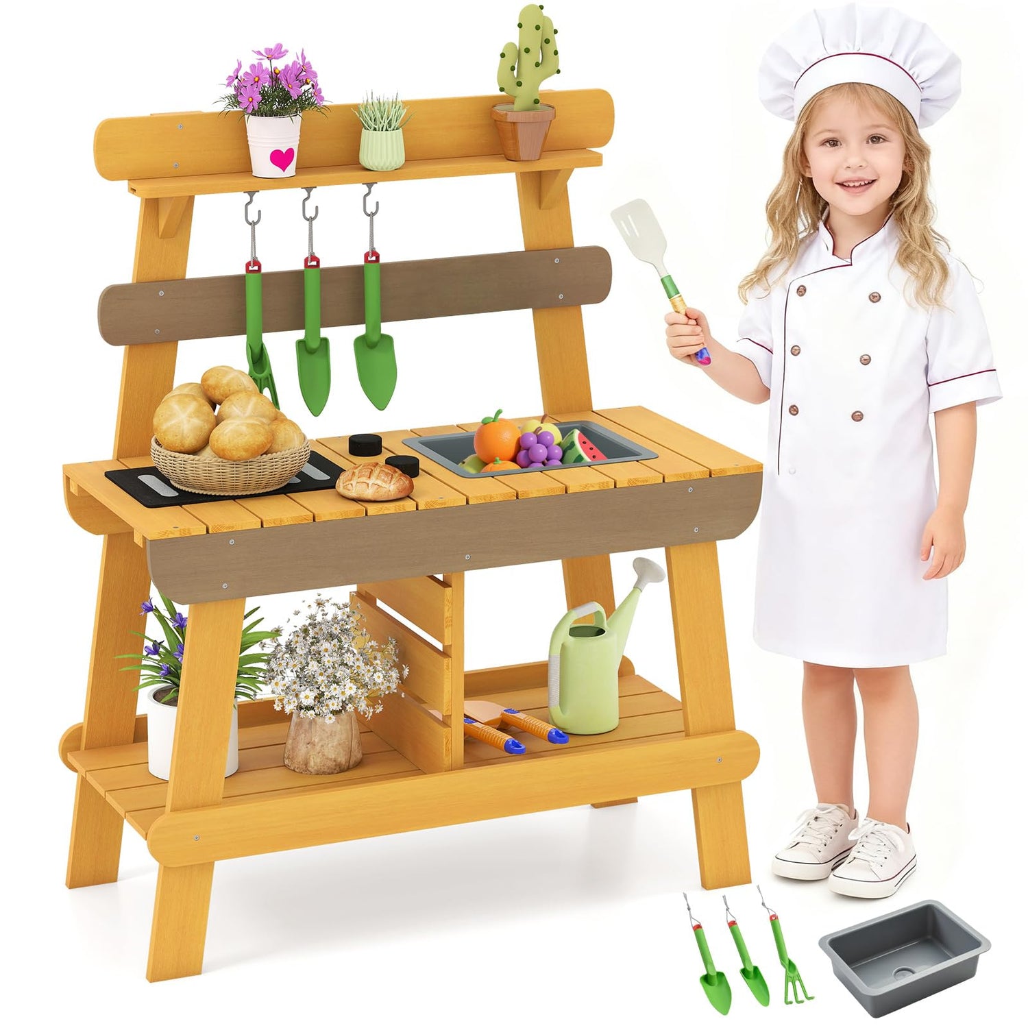 Outdoor Mud Kitchen for Kids Toddler Wood Pretend Play Kitchen