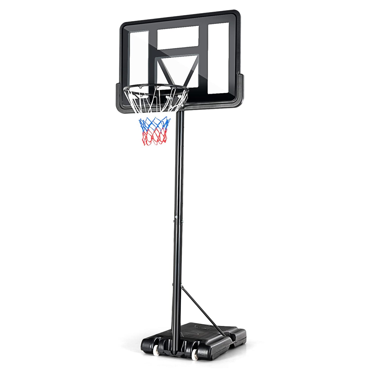 GYMAX Portable Basketball Hoop on Wheels, 4.25FT-10FT Adjustable Basketball Backboard Hoop Net System
