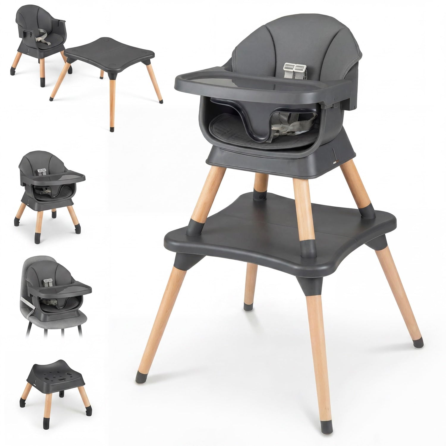 GYMAX 9 in 1 Convertible High Chairs for Toddlers, Infant Highchairs with Solid Wood Legs