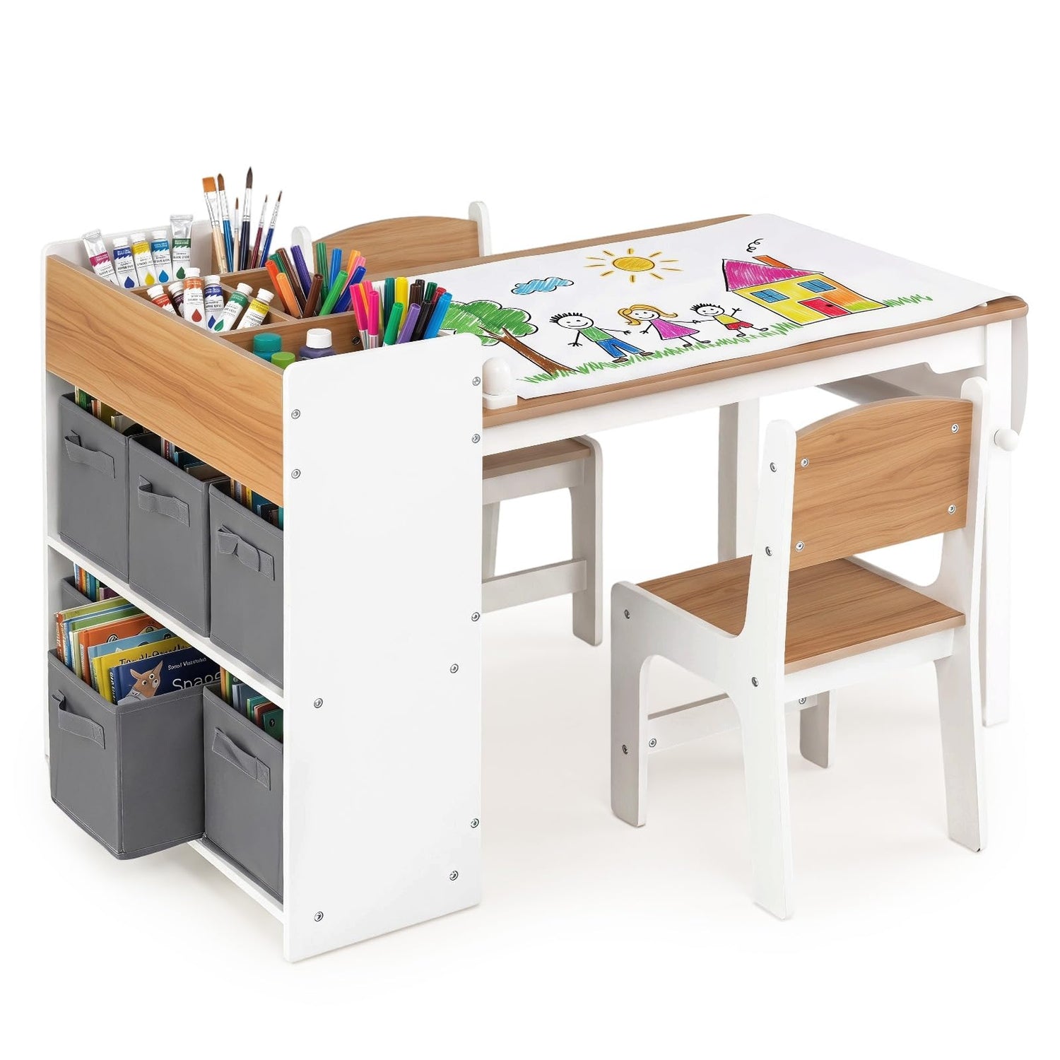 Children's Craft Play Desk Set with Paper Roll, Bookshelf