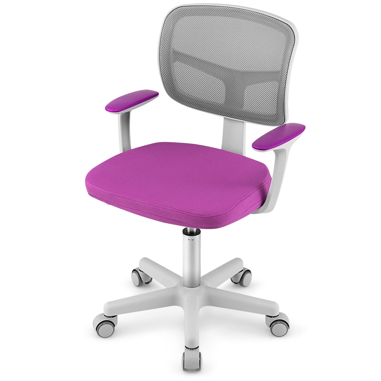 GYMAX Kids Desk Chair, Height Adjustable Children Swivel Chair with Armrests, Lockable Wheels