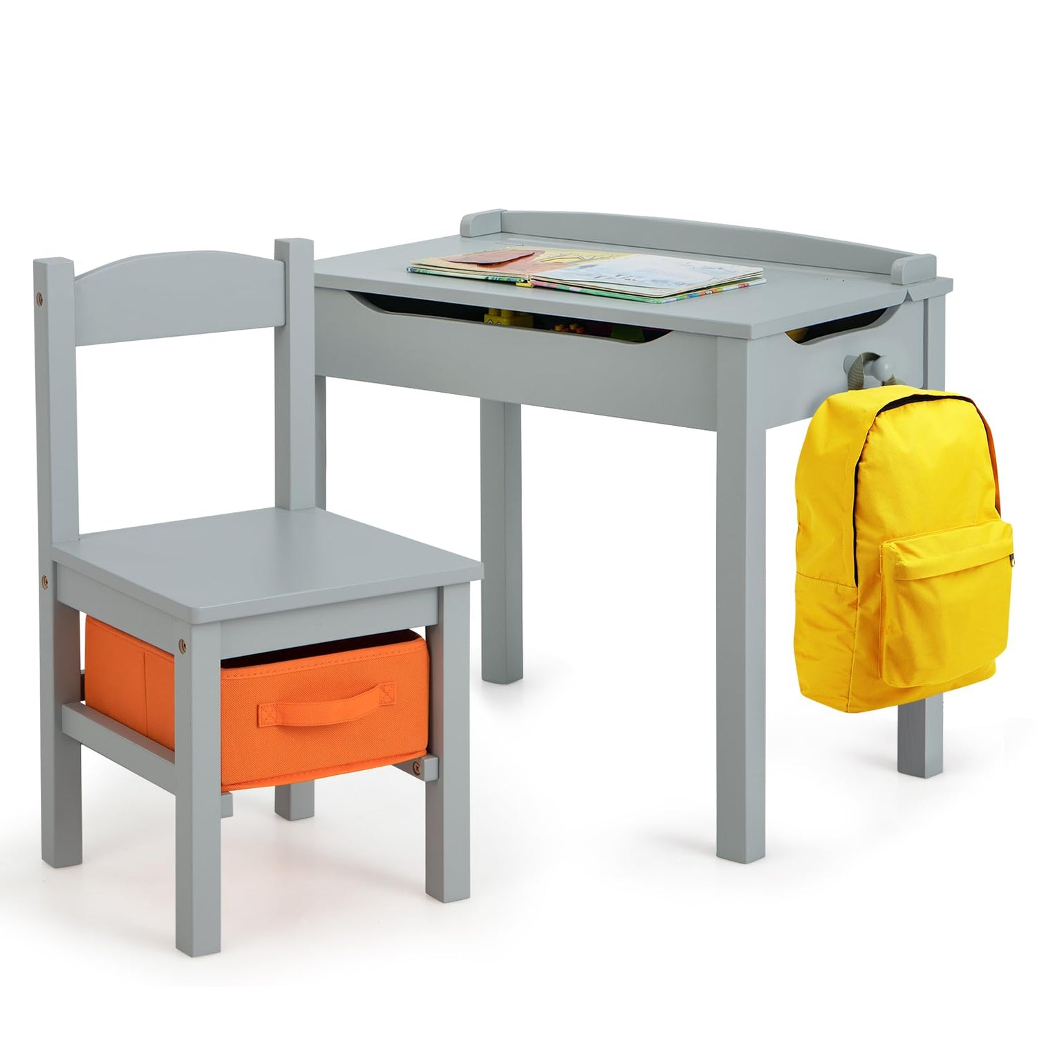 GYMAX Kids Desk and Chair Set, Wooden Children Activity Table with Chair