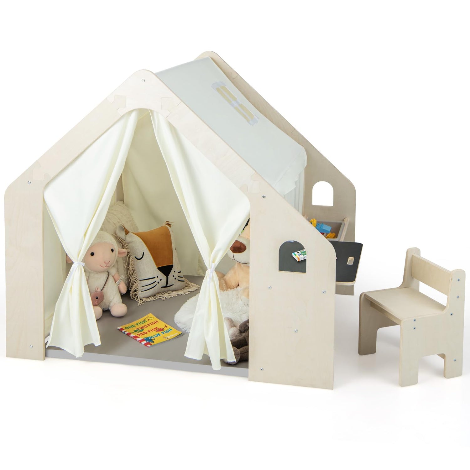 Indoor Playhouse with Storage Bin and Floor Mat for Toddlers
