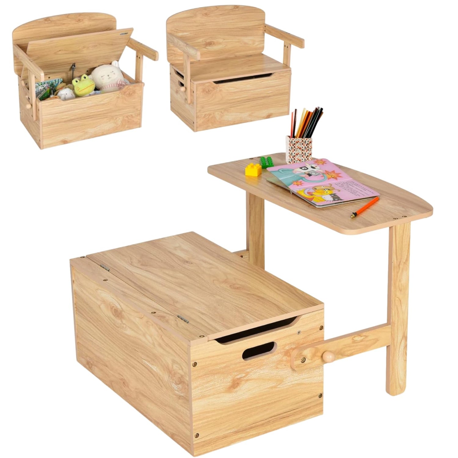 3-in-1 Kids Table and Chair Set with Toy Storage Box