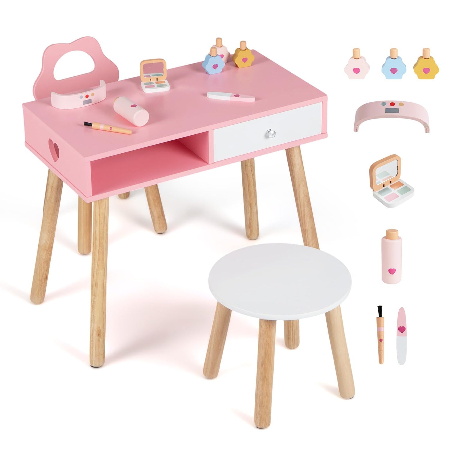 Kids Vanity Set, Girls Pretend Nail Salon Playset with Eye Shadow