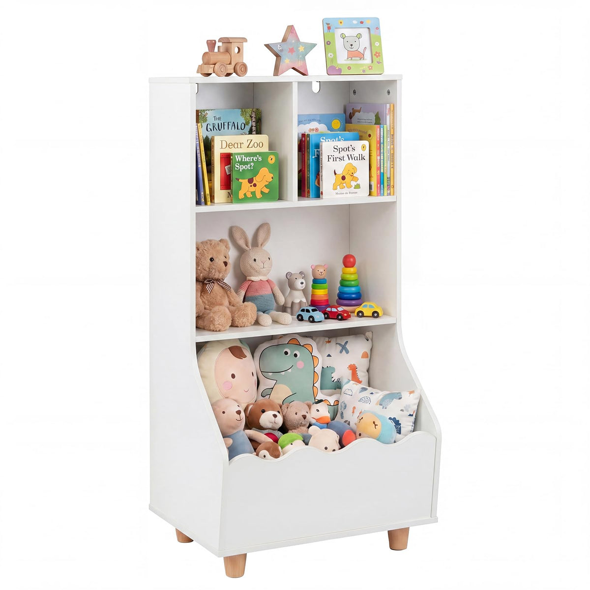 Kids Bookshelf, Toy Storage Organizer with 2 Anti-Toppling Devices