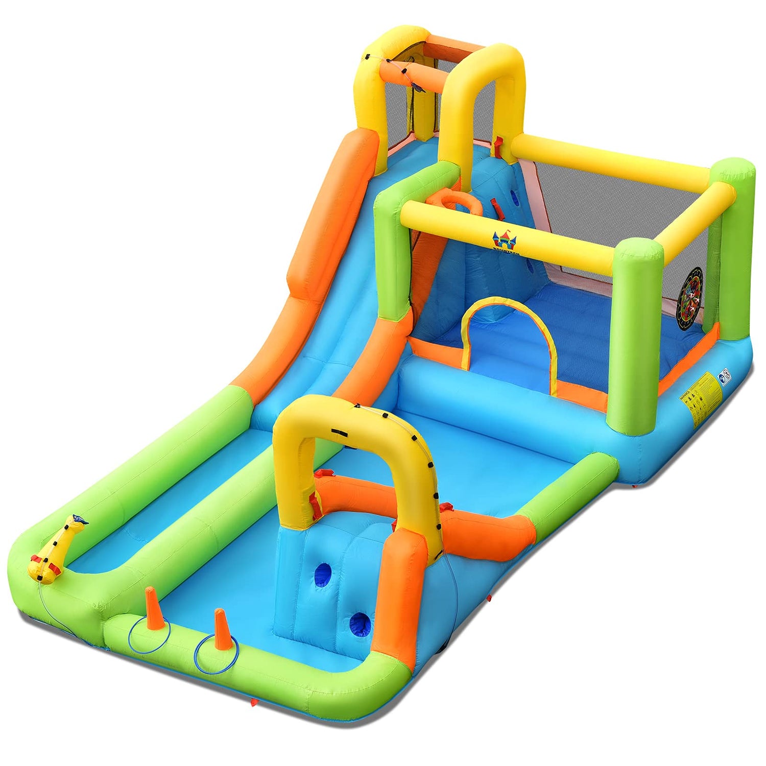GYMAX Multifunction Inflatable Bouncy Playhouse with Double Slide and Climbing Wall
