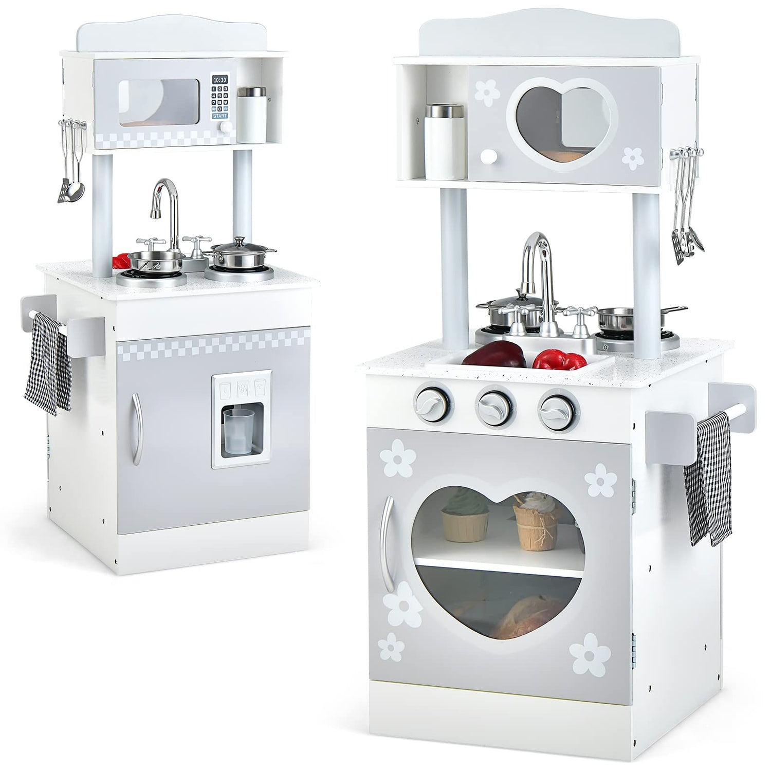 GYMAX Wooden Toy Kitchen, 2 in 1 Kids Play Kitchen with Oven