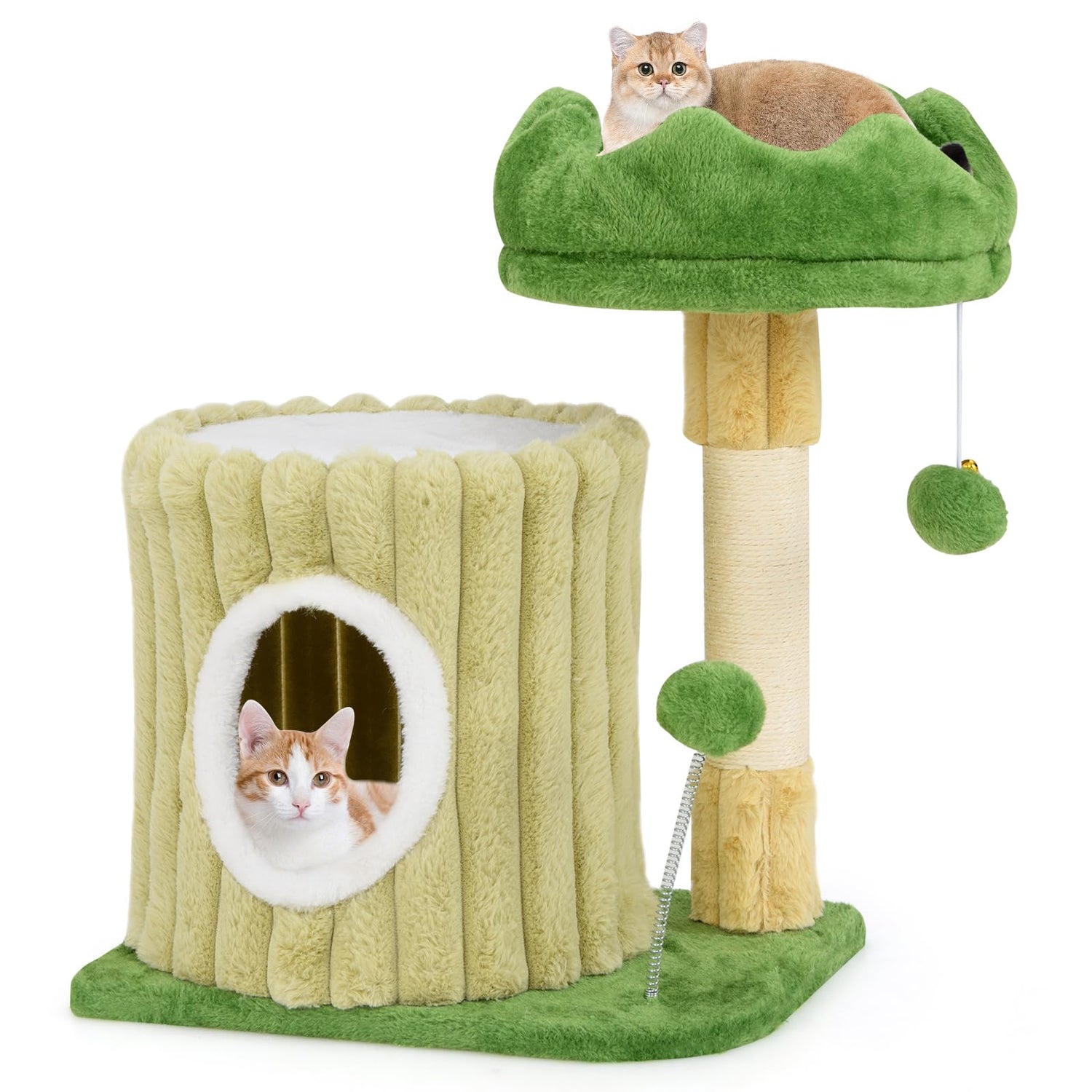 GYMAX Small Cat Tree, Green Cat Tower with Private Cat Condo