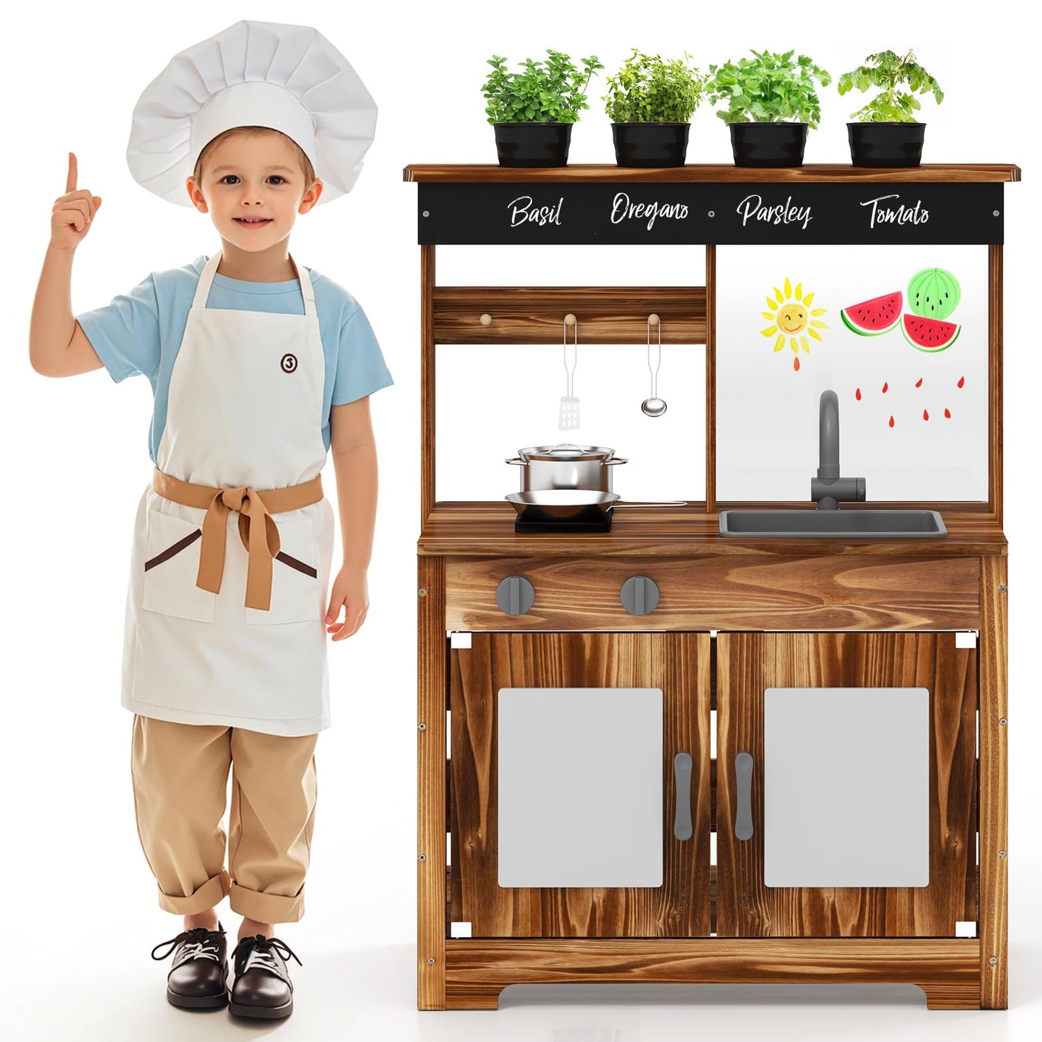 GYMAX Kids Mud Kitchen, Children Potting Bench Table