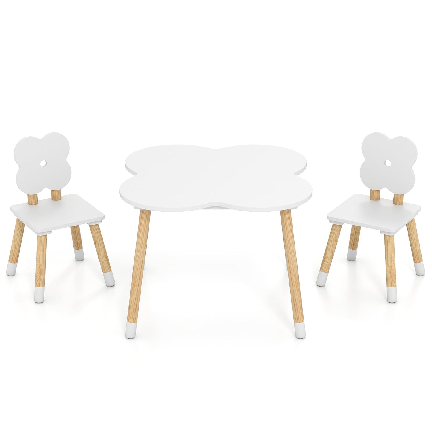 Children Activity Table with 2 Chairs and Pine Wood Legs, Flower Backrest
