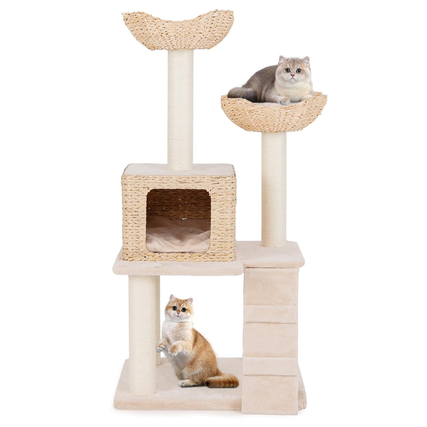 GYMAX Cat Tree, 122cm Cattail Cat Tower with Sisal Scratching Posts, Perch, Cat Condo & Bed