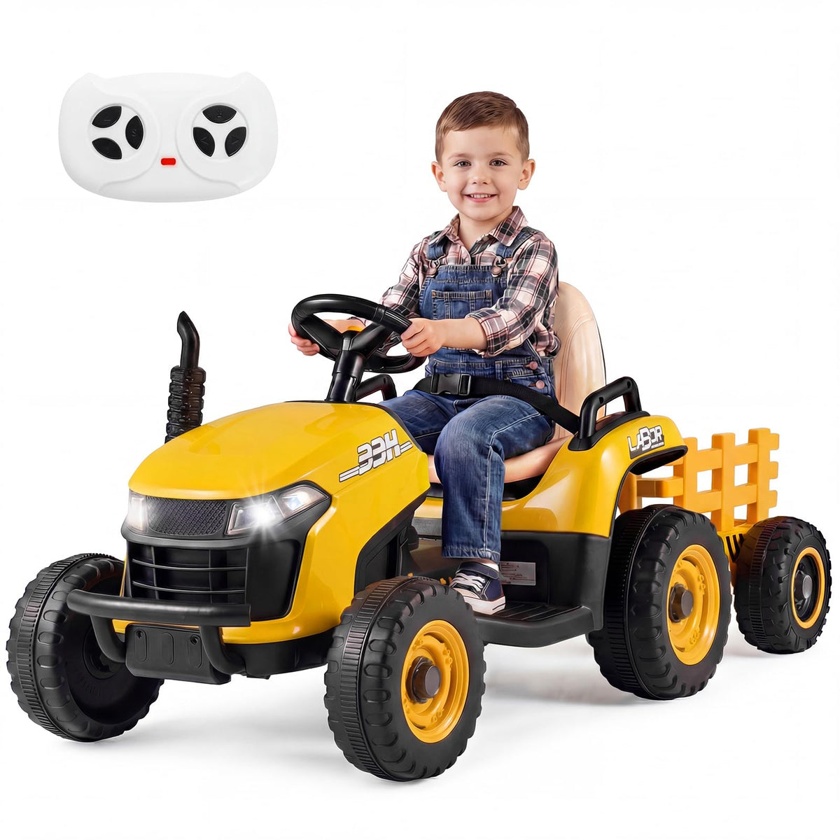 24V Kids Ride on Tractor with Trailer, Ride on Bulldozer