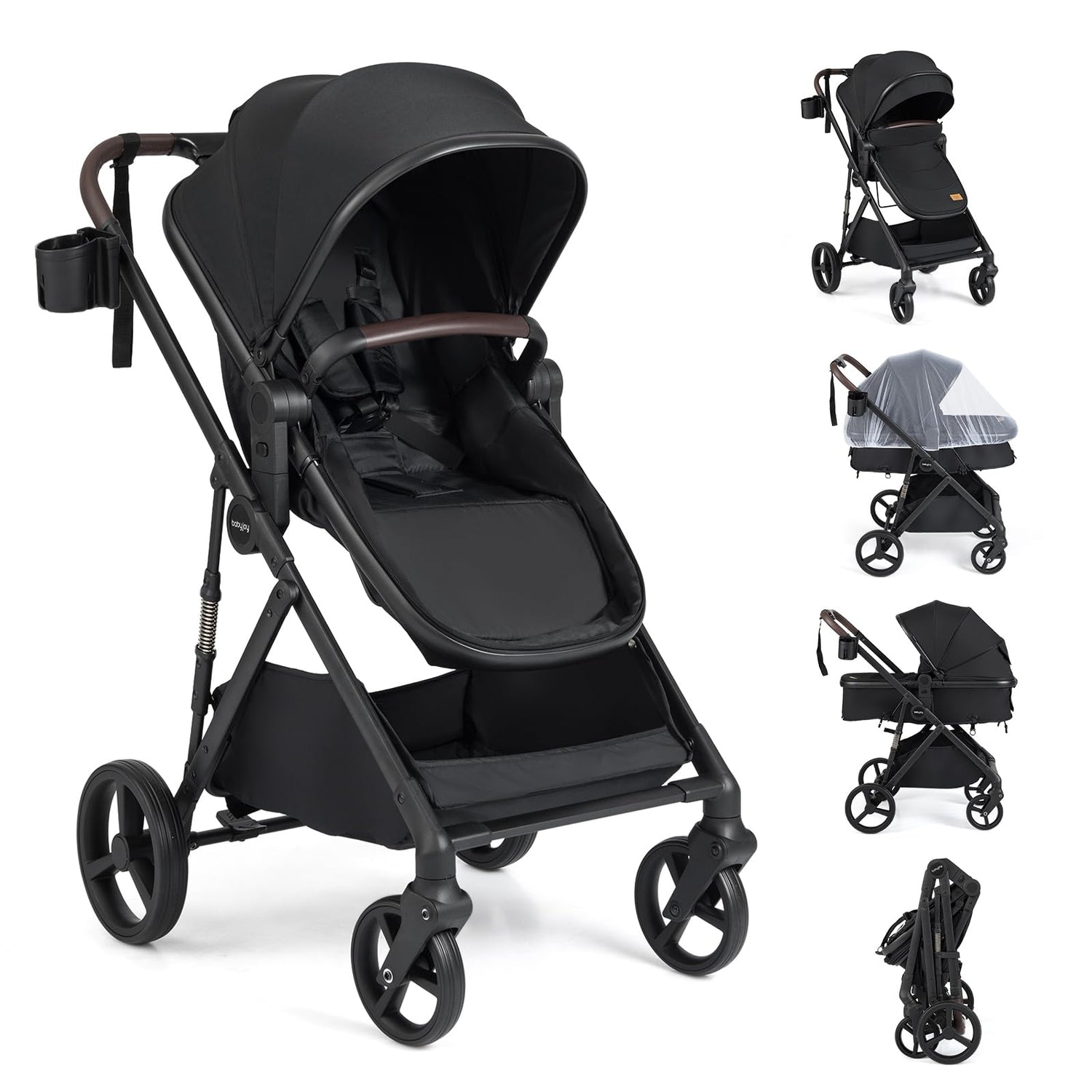3 in 1 Baby Stroller, Foldable Travel System Pram with Reversible Seat