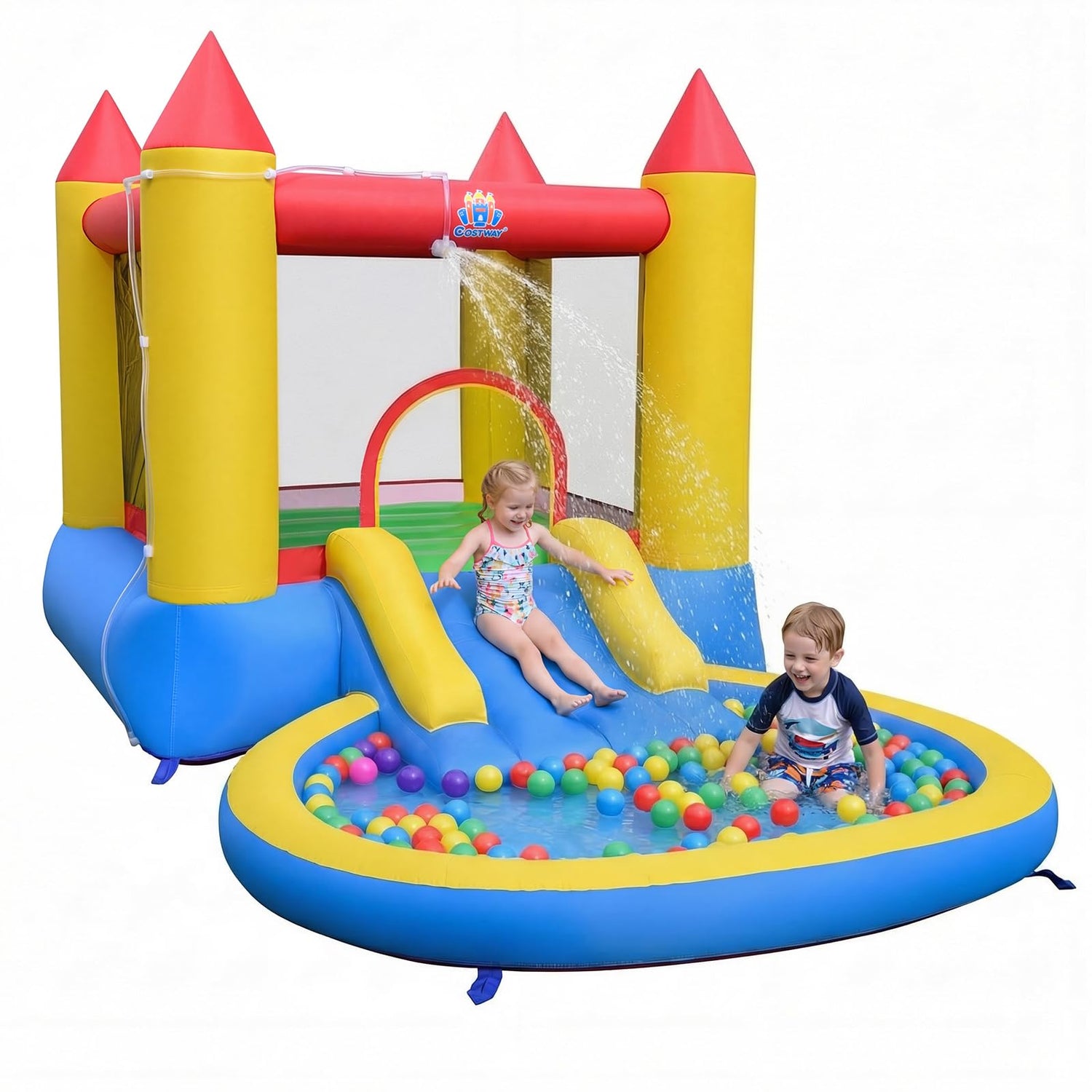 Inflatable Bounce House, Kids Water Park Wet Dry with Splash Pool, Water Slide