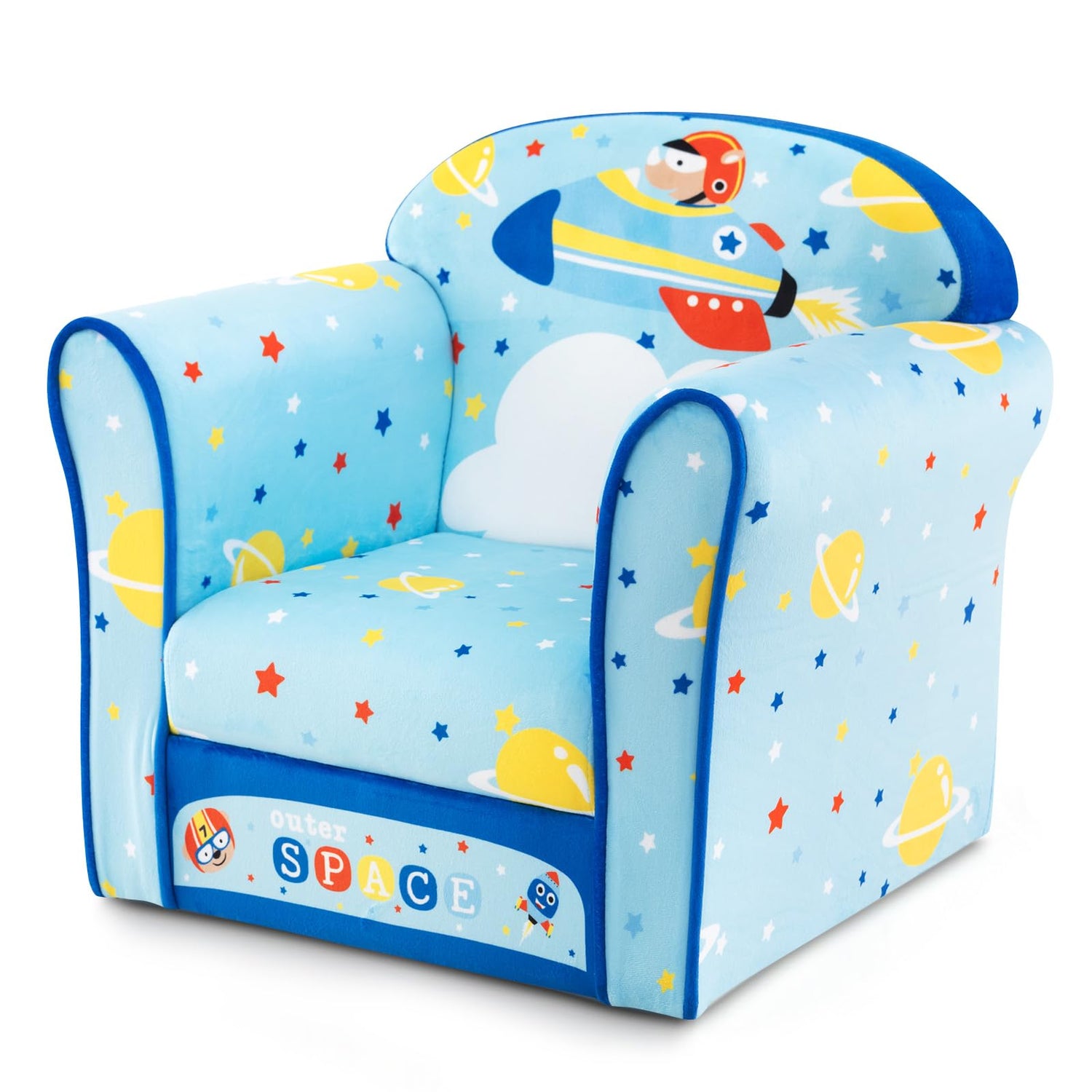 GYMAX Kids Sofa Chair, Wooden Children Armchair with Cute Pattern and Non-slip Foot Pads