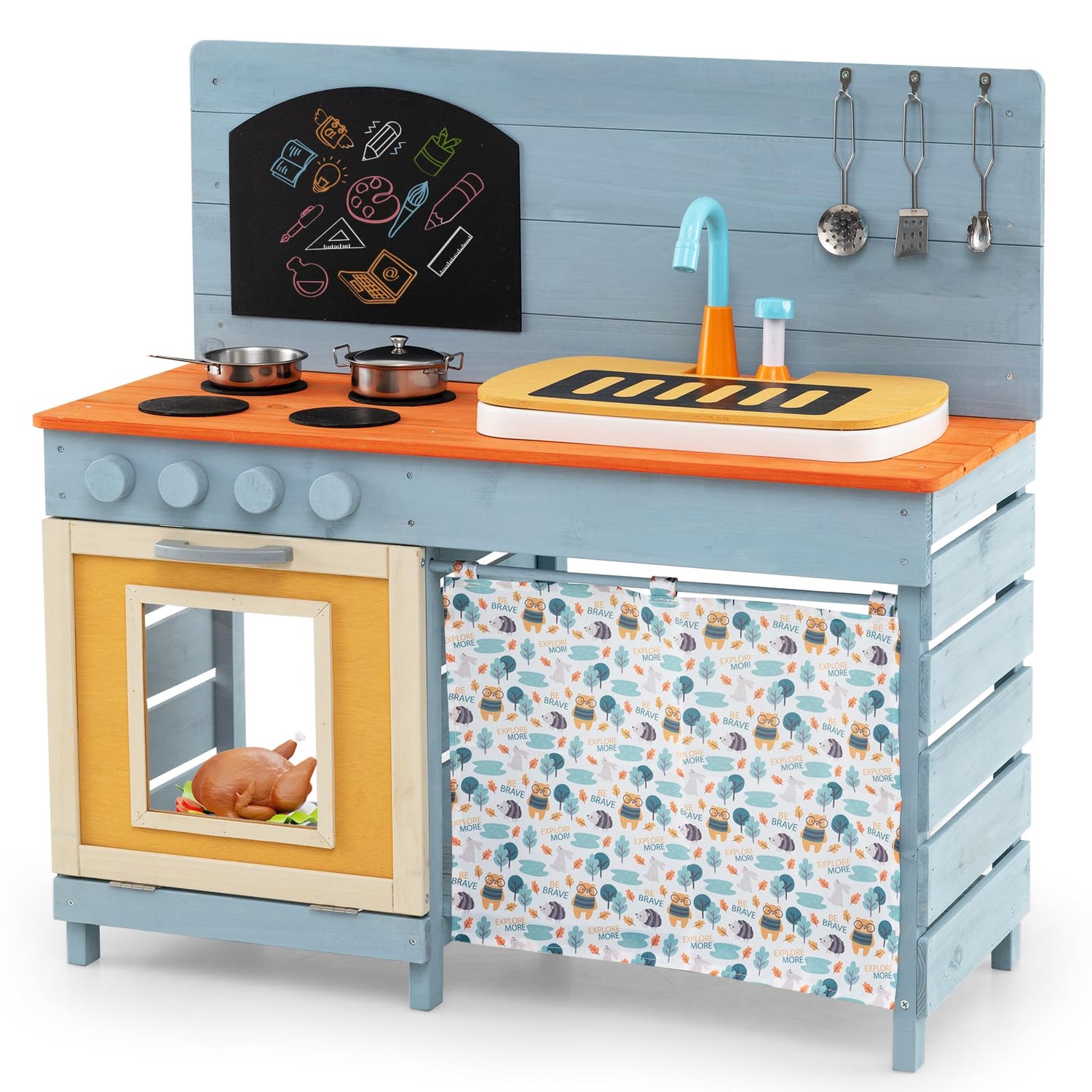 Wooden Kids Play Kitchen Toy Set with Stoves