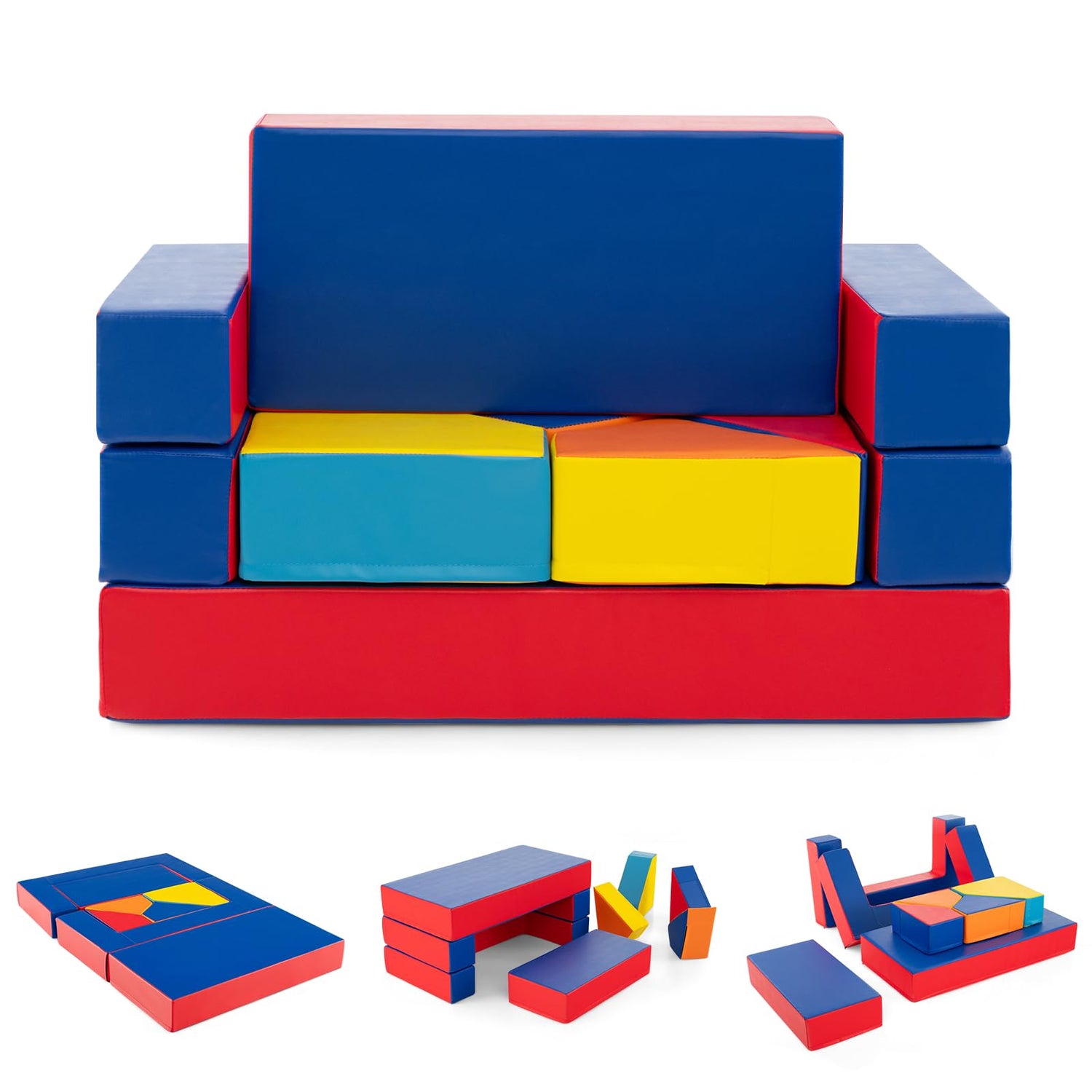 GYMAX 8-Piece Kids Play Sofa Set, Convertible Toddler Chair Couch