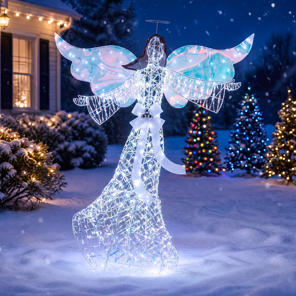 Pre-lit Christmas Angel, 3D Glittered Angel with LED Lights