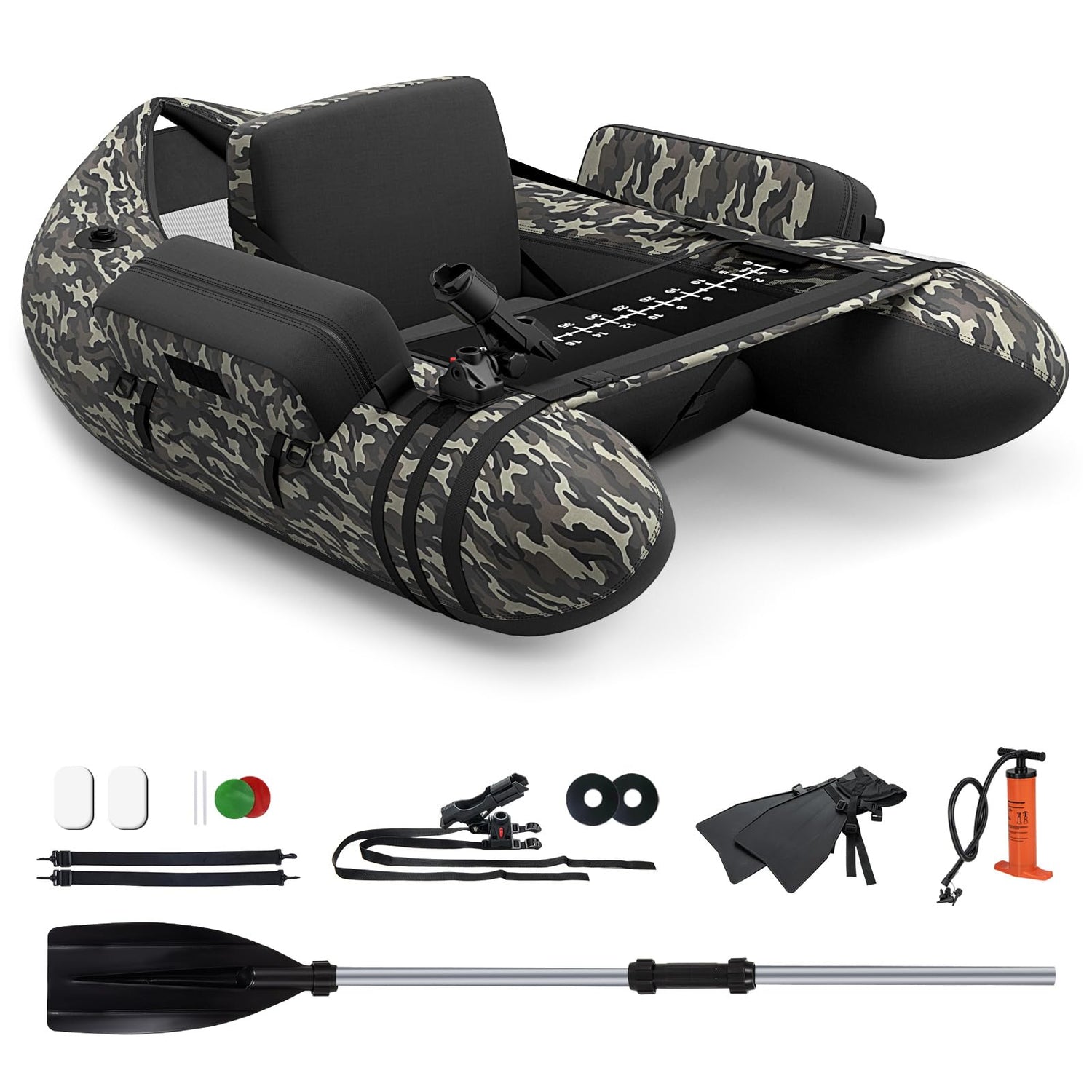 GYMAX Inflatable Fishing Float Tube, Fishing Boat with Adjustable Backpack Straps, 150 KG Load Capacity, 135 x 110 x 54cm