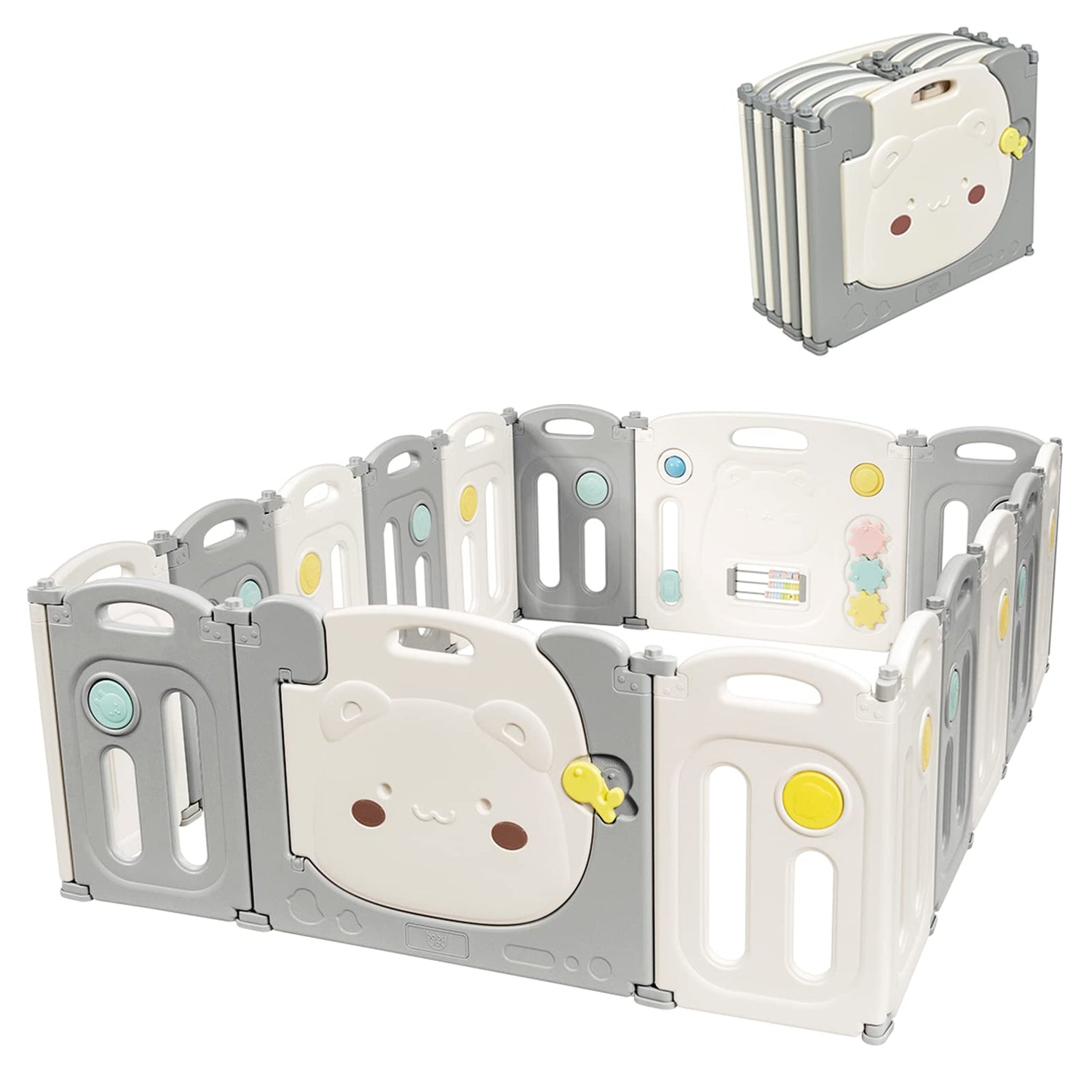 GYMAX 16 Panel Foldable Playard with Lockable Door