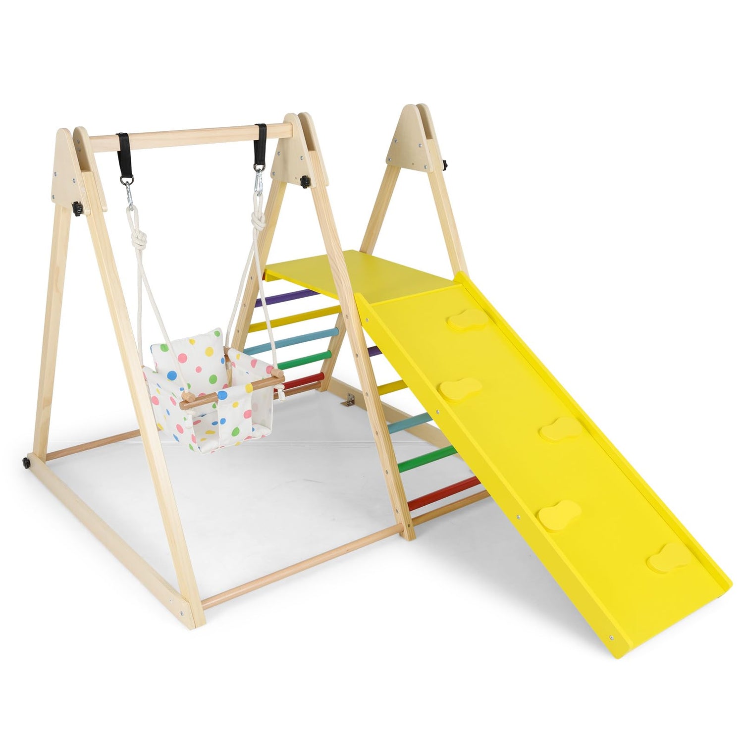 Kids Climbing Frame, Wooden Children Climber Playset with Swing