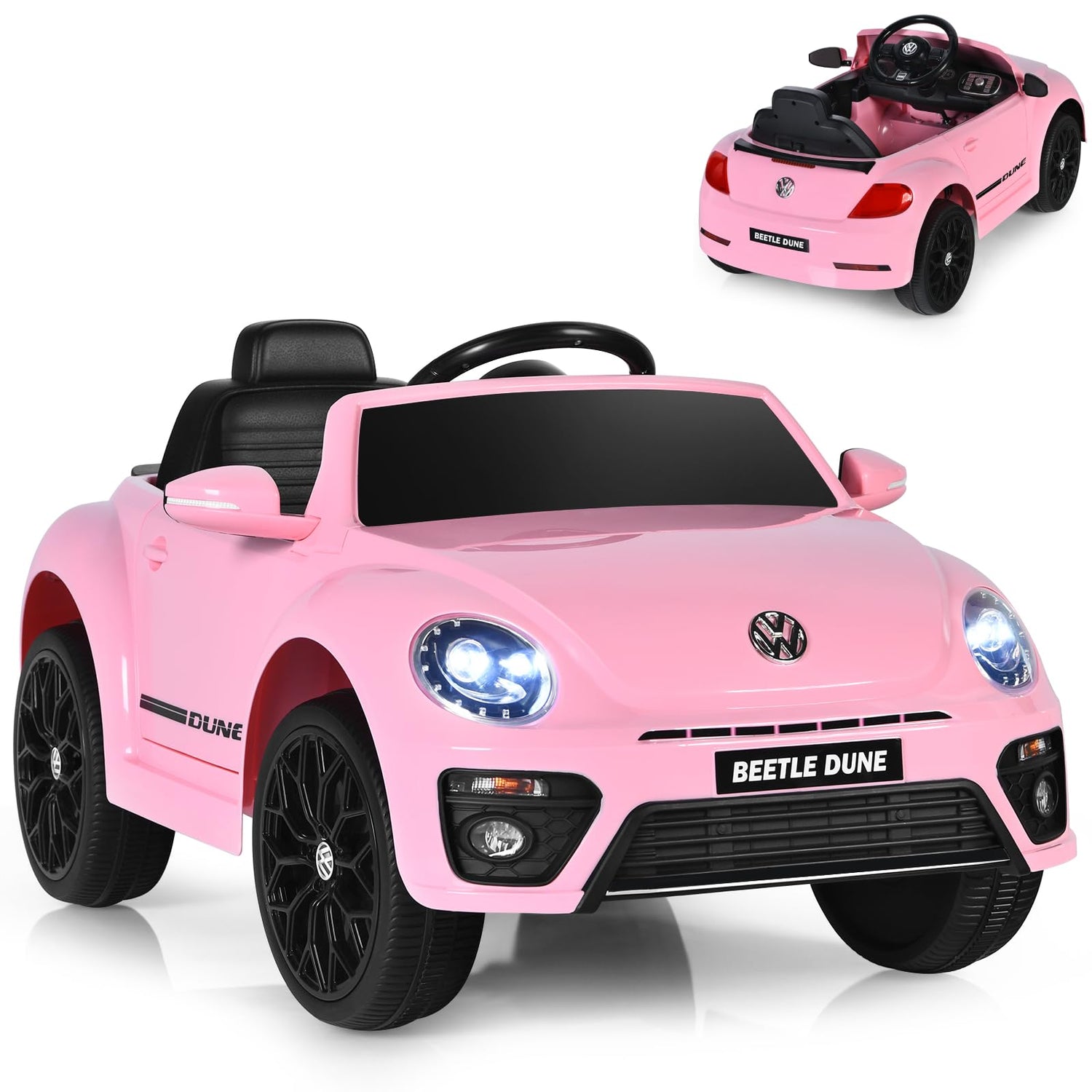 GYMAX Kids Ride on Car, 12V Licensed Volkswagen Beetle Battery Powered Car with Remote Control