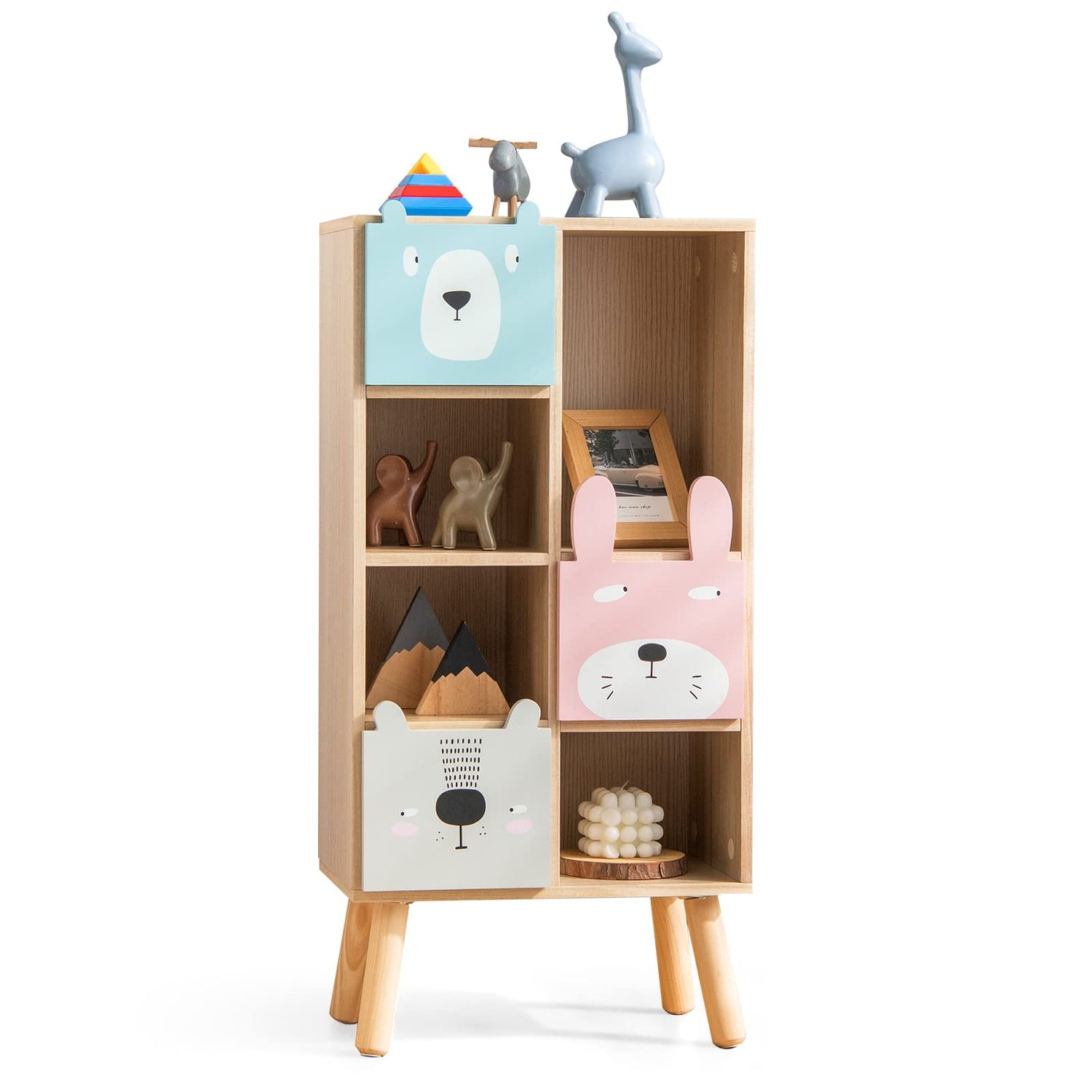 GYMAX Kids Storage Shelf Unit, Wooden Children Cabinet