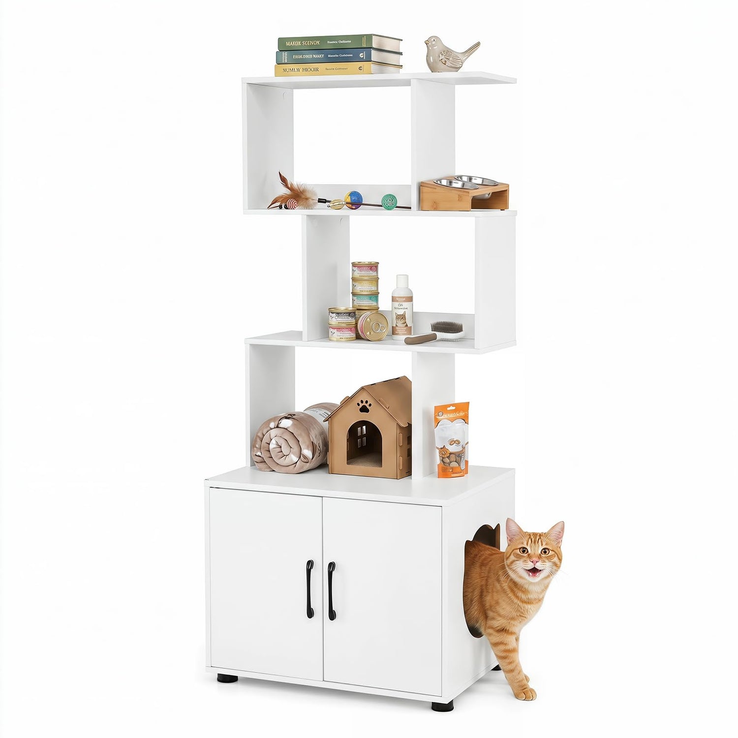 Cat Litter Box Enclosure with 3 Shelves