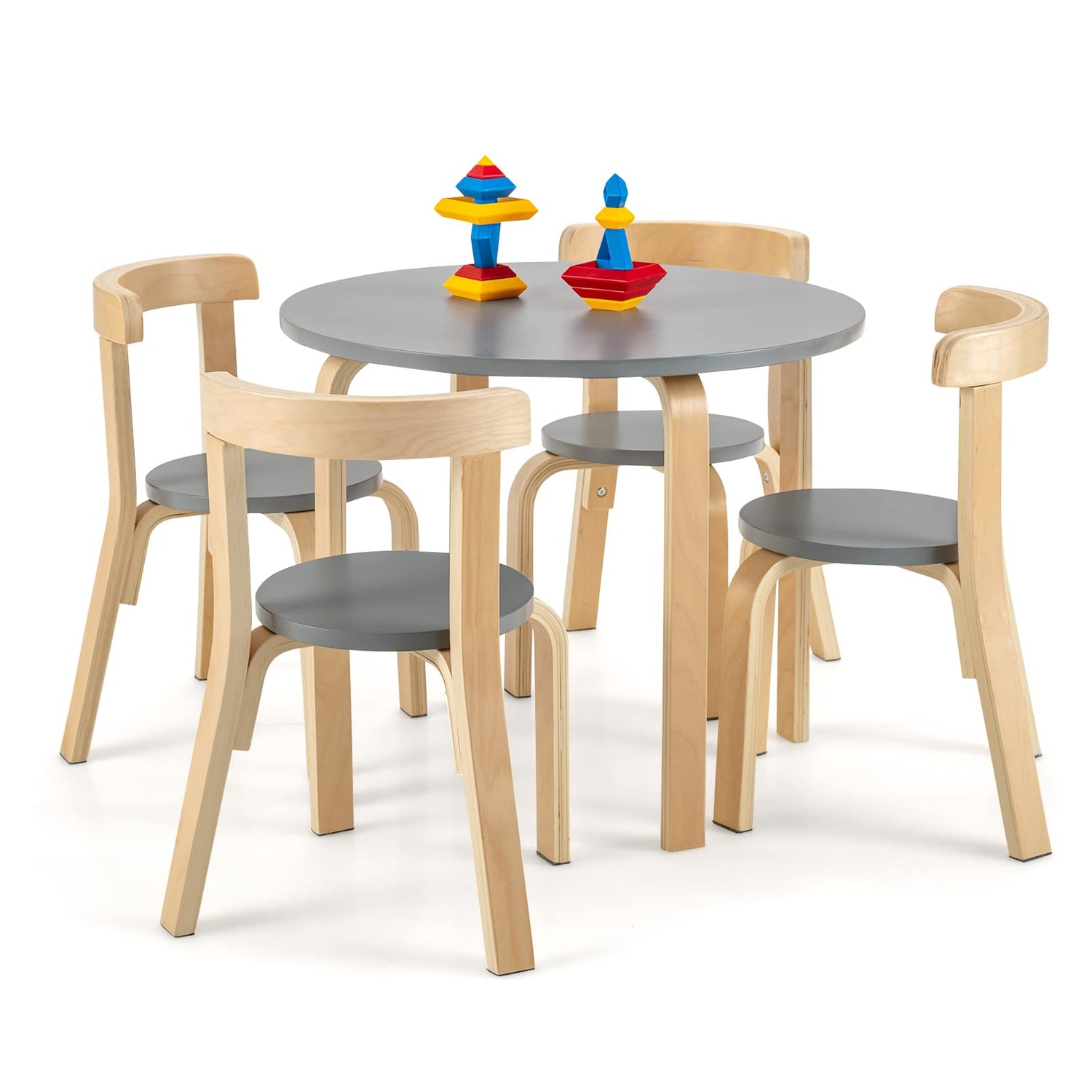 GYMAX Kids Table and 4 Chair, Children Activity Desk with 4 Chairs