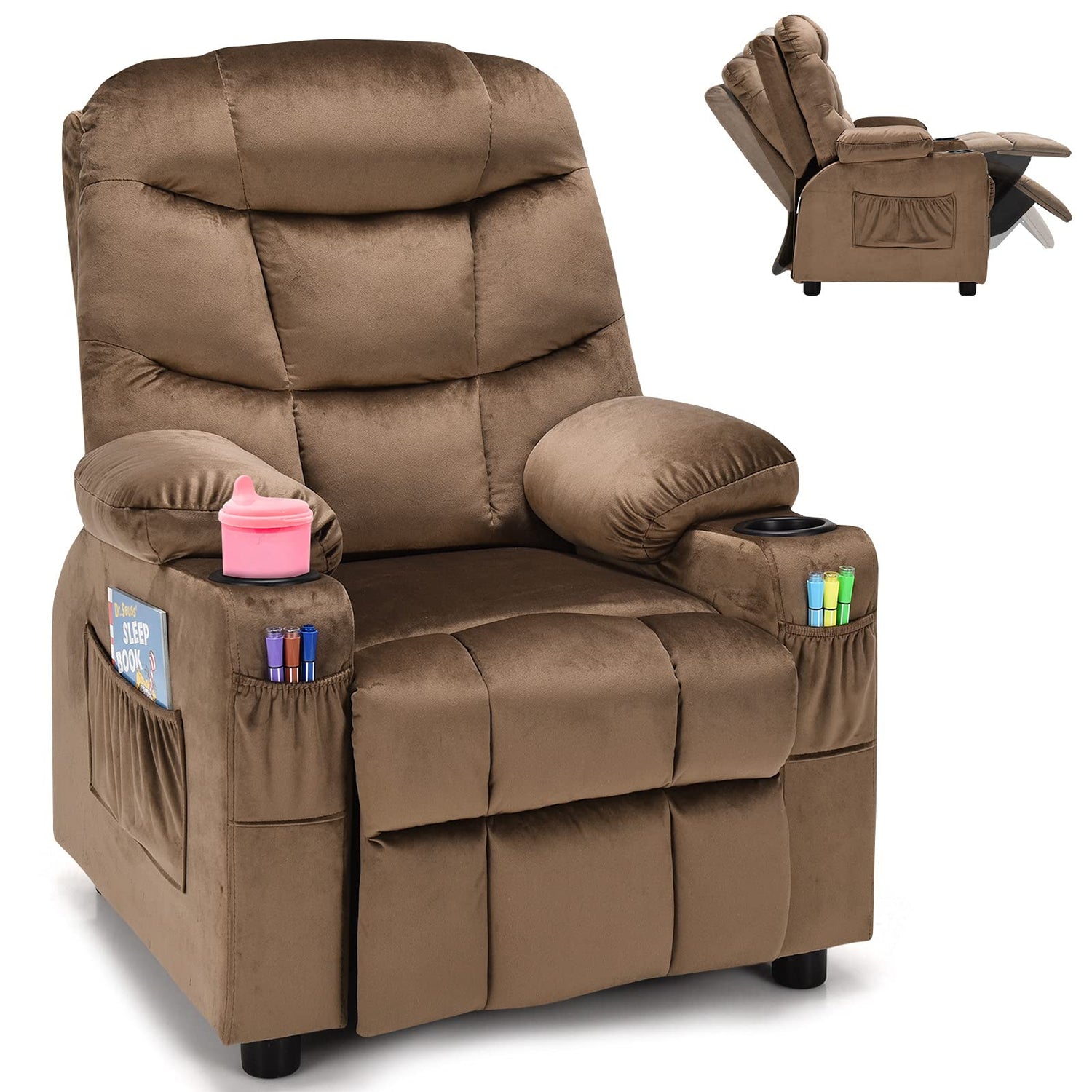 GYMAX Velvet Children Recliner Armchair with Adjustable Backrest & Footrest