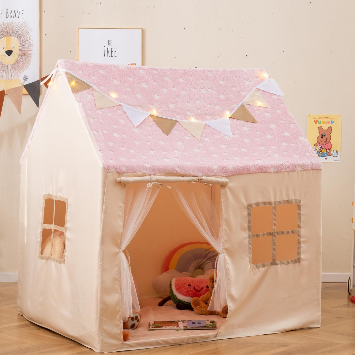 GYMAX Large Kids Tent with Padded Mat