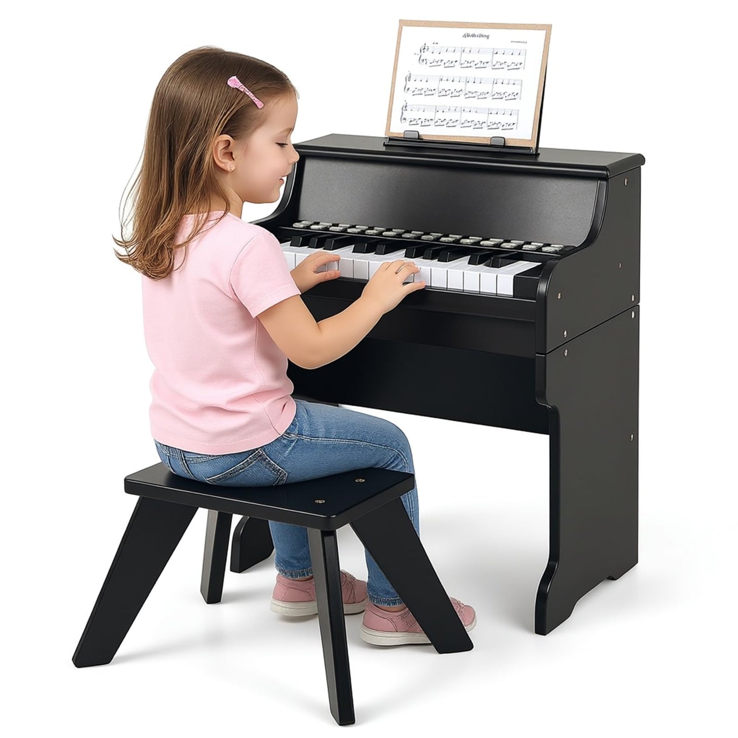 25 Lighted Keys Kids Piano Keyboard with Stool and Adjustable Speed